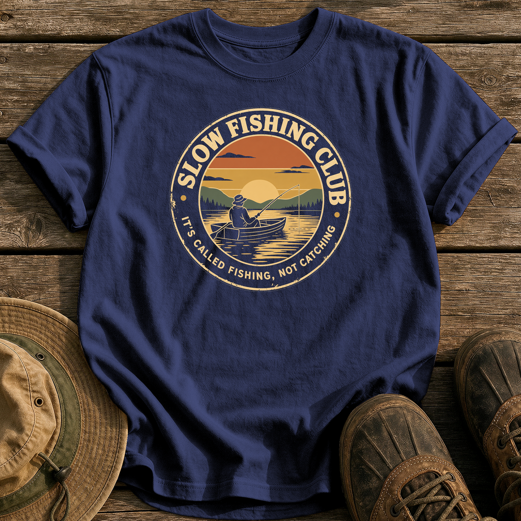 Slow Fishing Club tee - True Navy - front