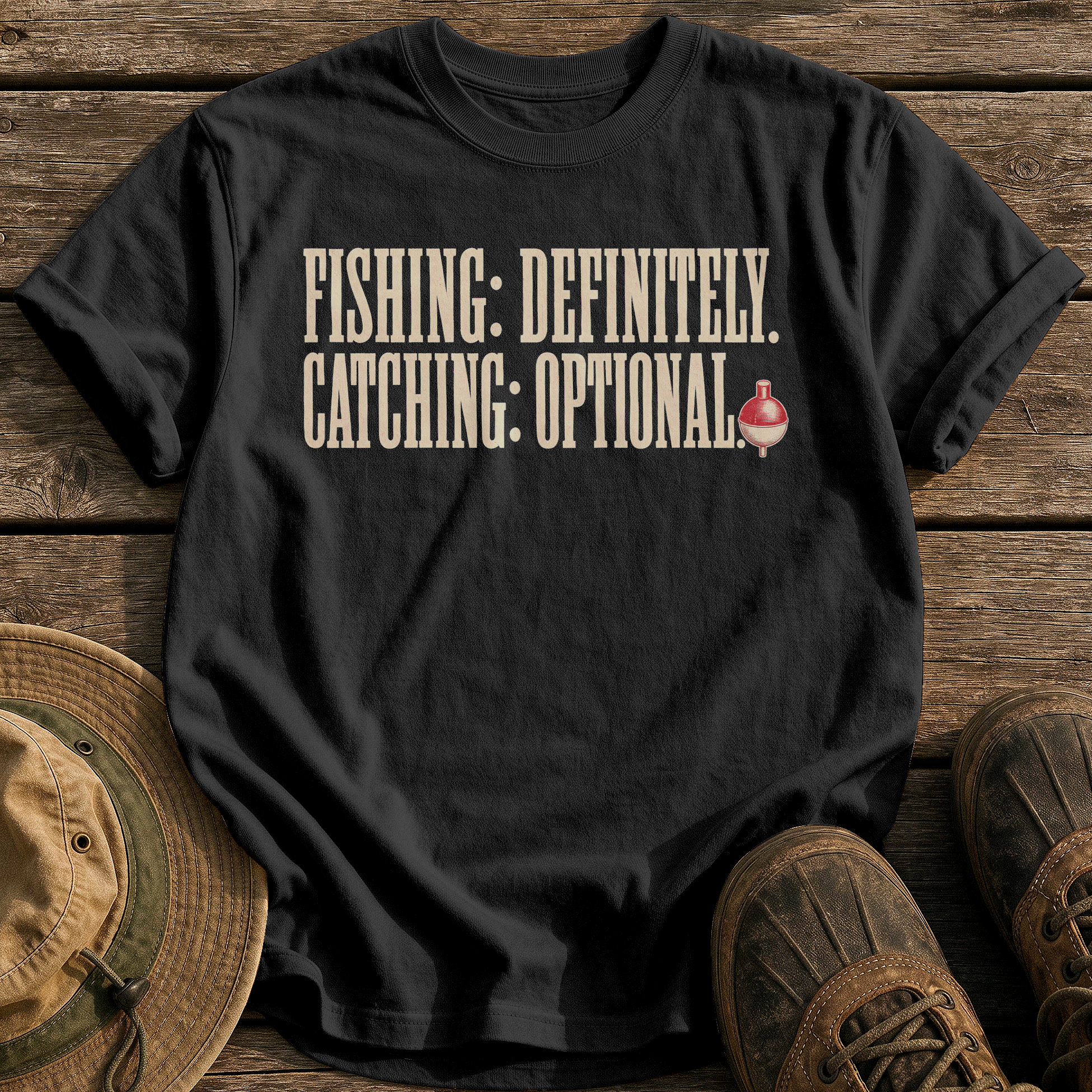 Fishing Definitely Catching Optional tee - Black - front