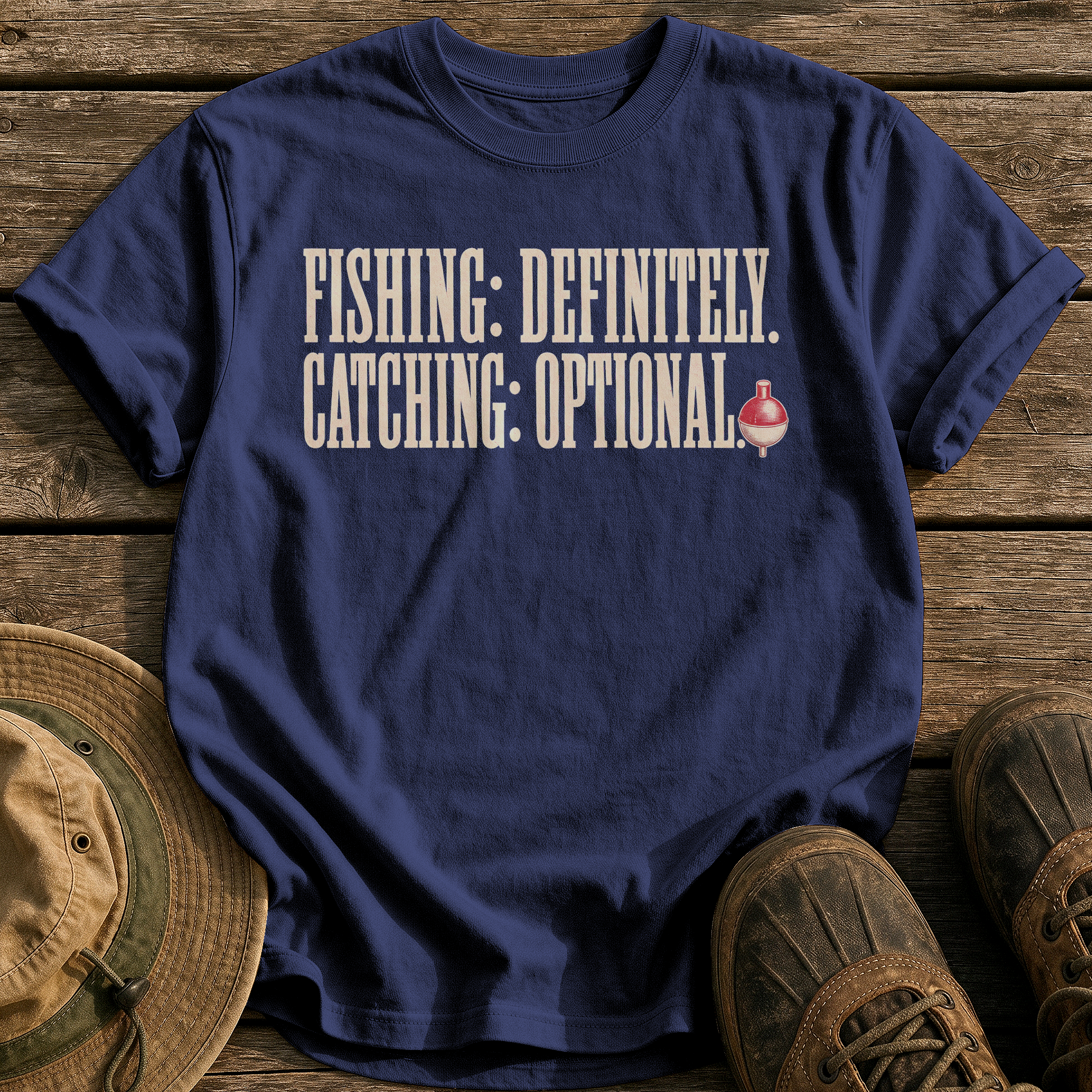 Fishing Definitely Catching Optional tee - True Navy - front