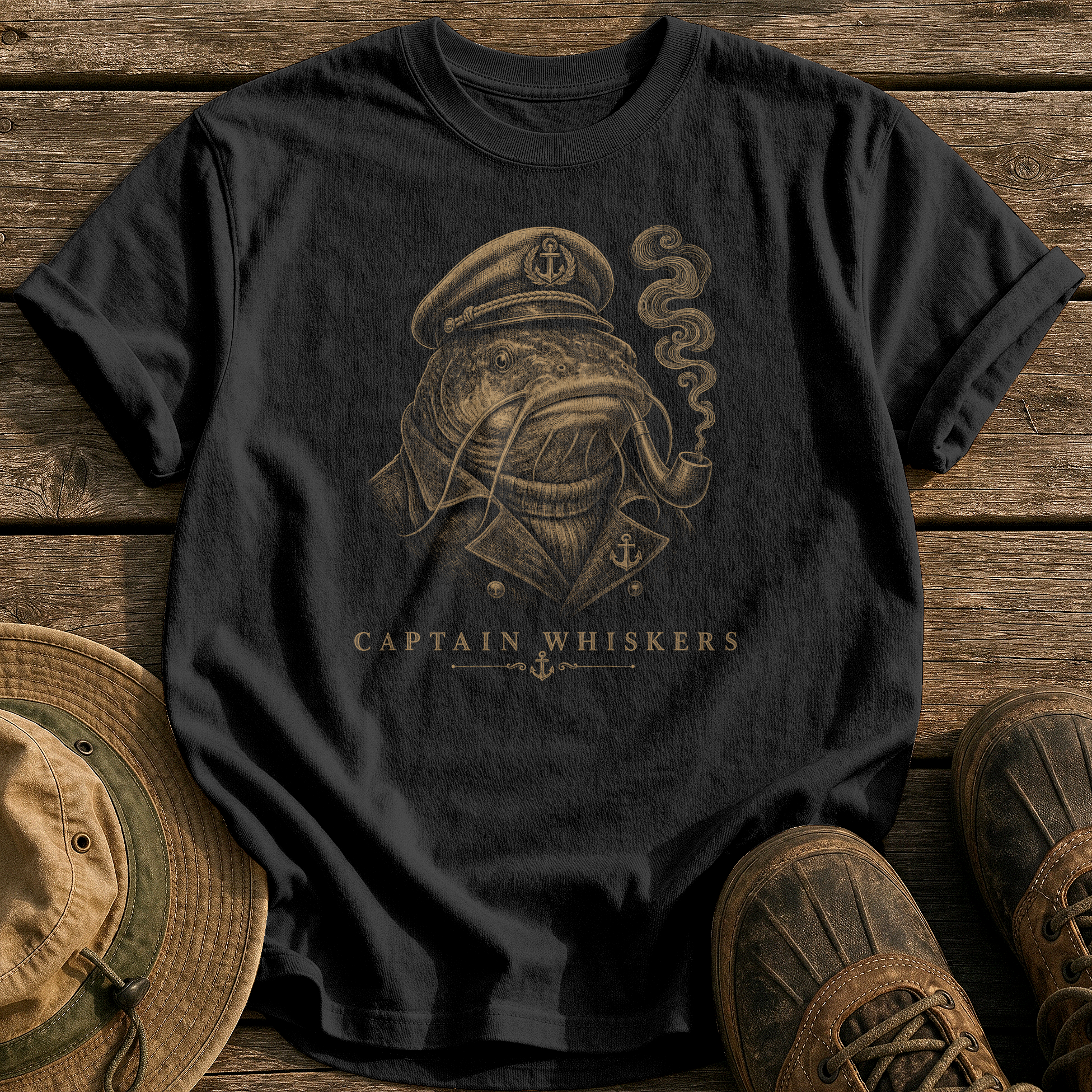 Captain Whiskers tee - Black - front
