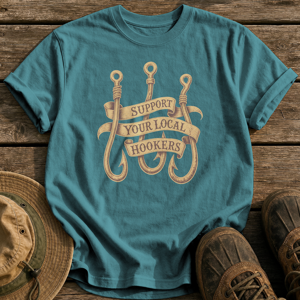 Support Your Local Hookers tee - Blue Spruce - front