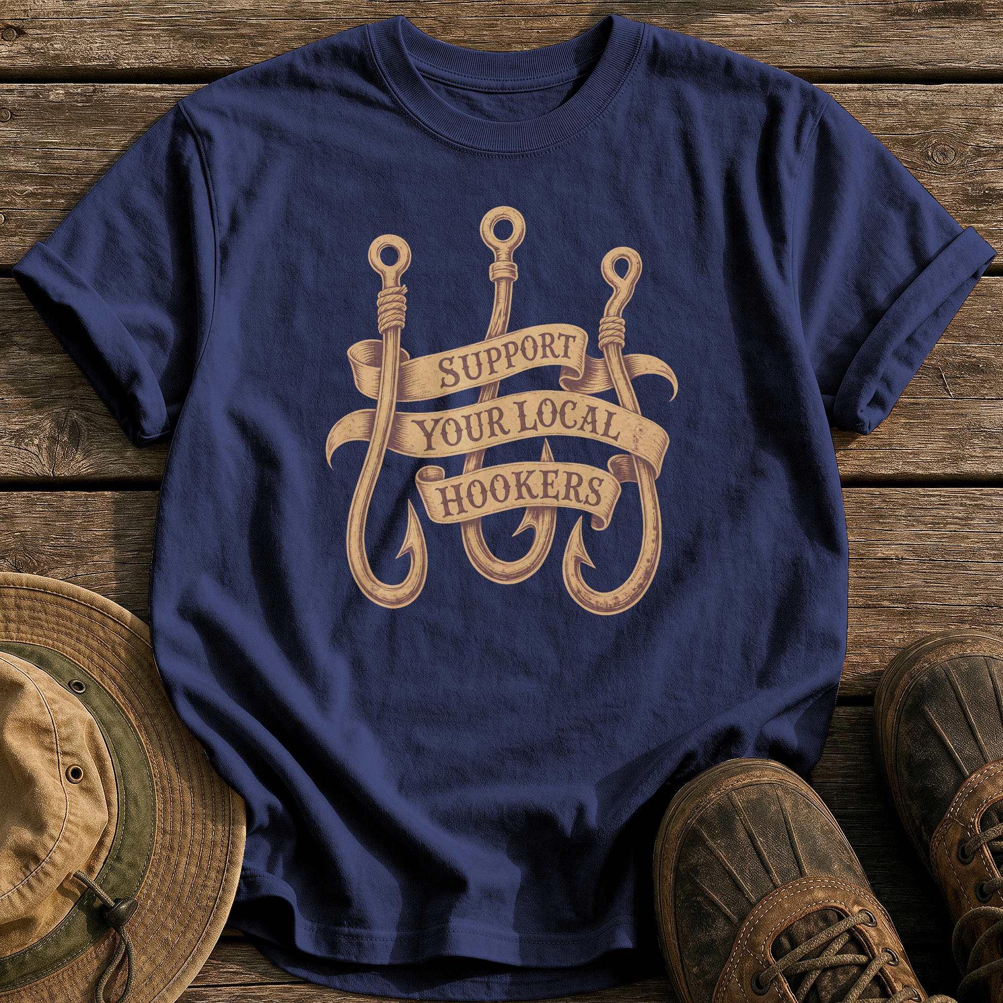 Support Your Local Hookers tee - True Navy - front