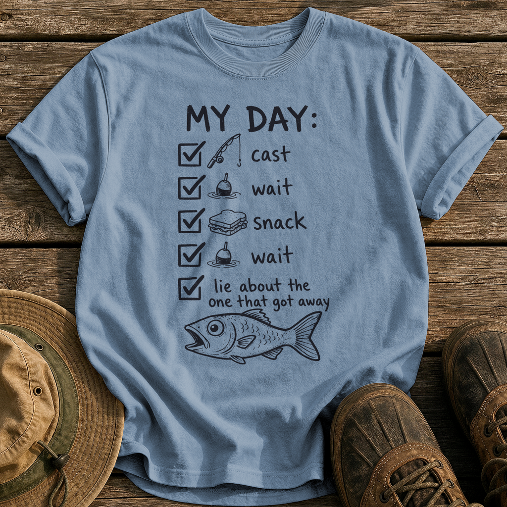 My Day Fishing Checklist tee - Blue Jean - front