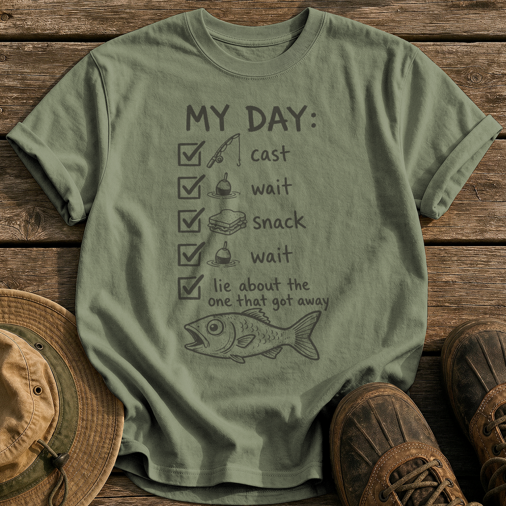 My Day Fishing Checklist tee - Sage - front