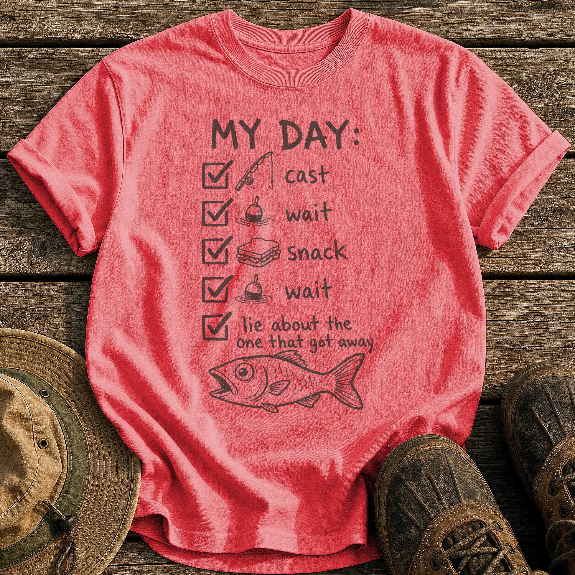 My Day Fishing Checklist tee - Watermelon - front