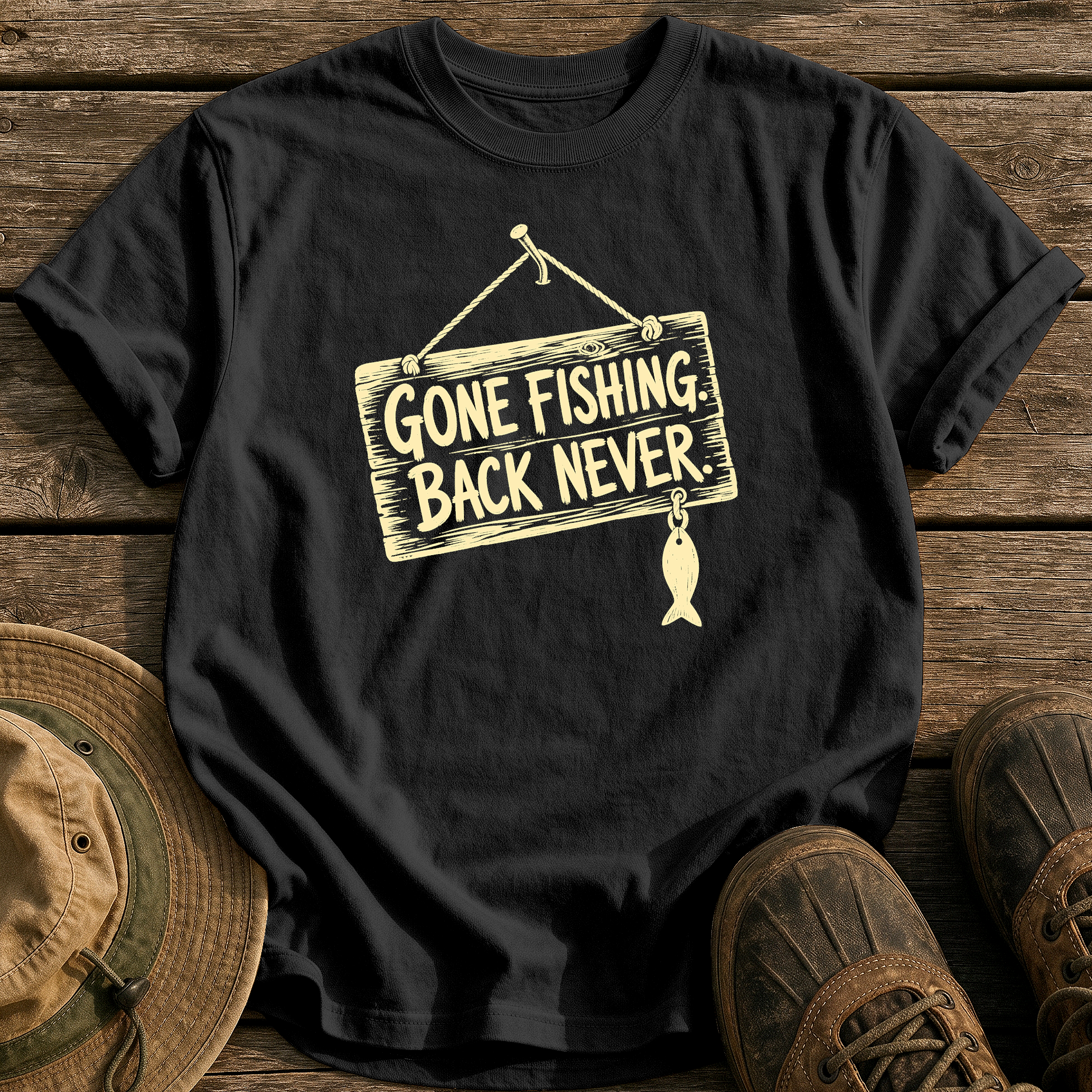 Gone Fishing Back Never tee - Black - front