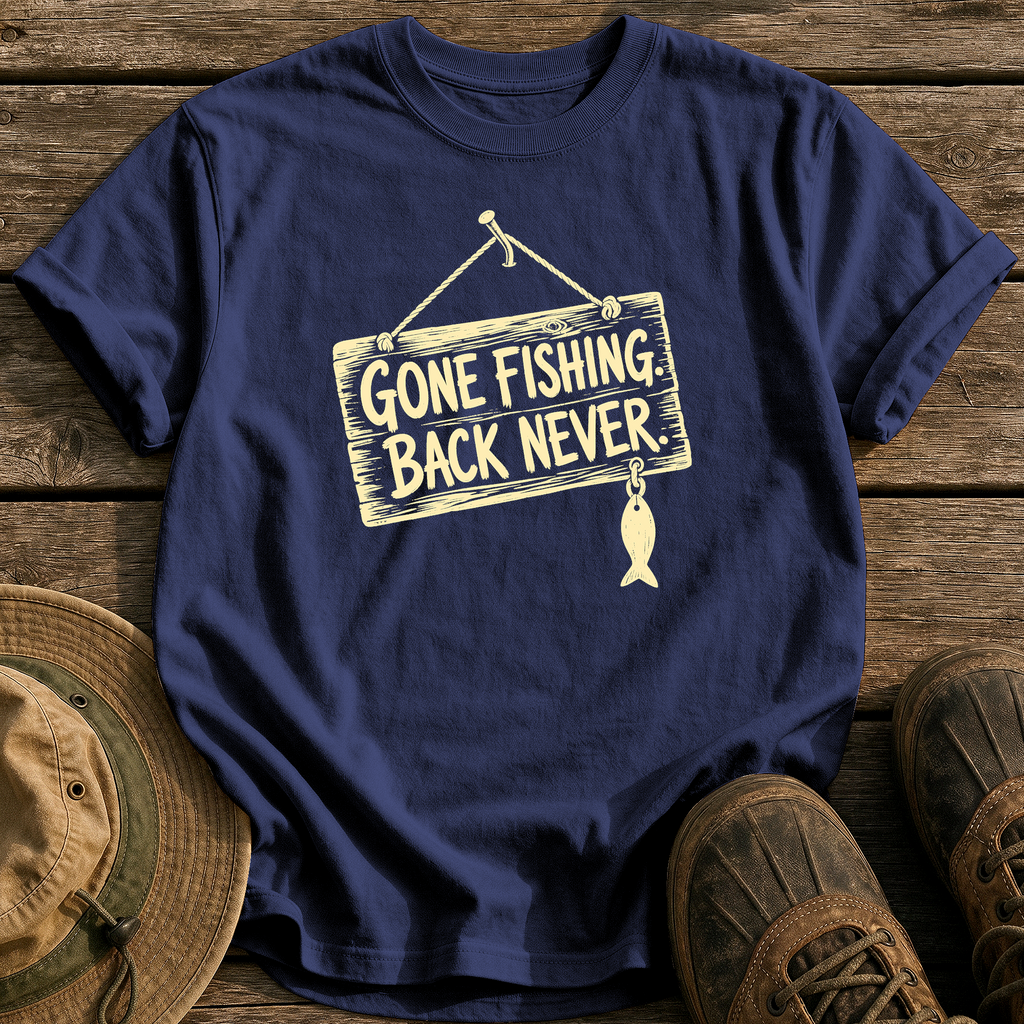 Gone Fishing Back Never tee - True Navy - front