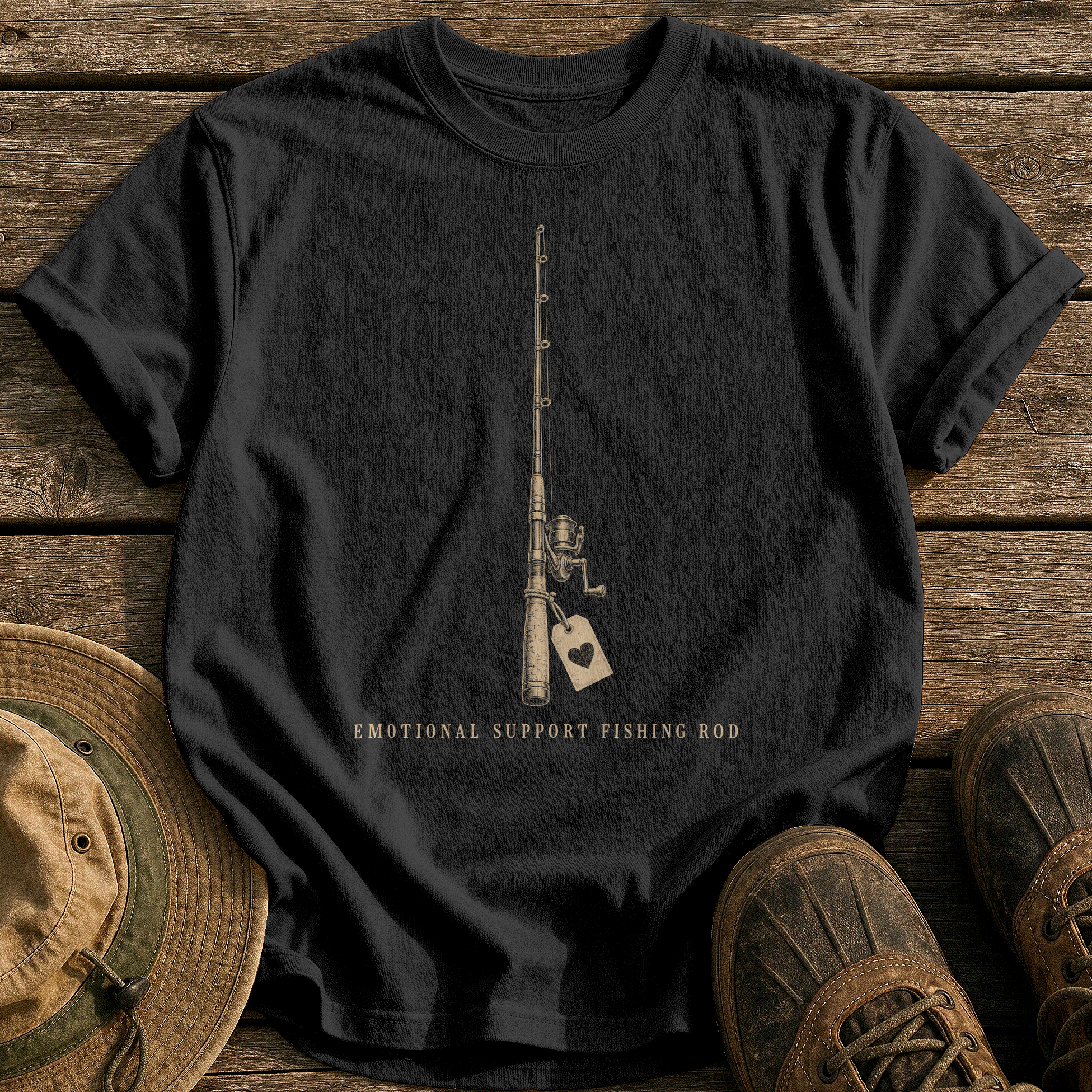 Emotional Support Fishing Rod tee - Black - front