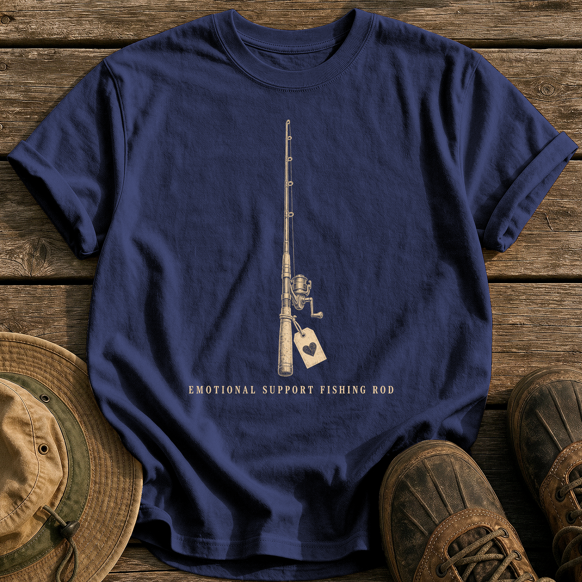 Emotional Support Fishing Rod tee - True Navy - front