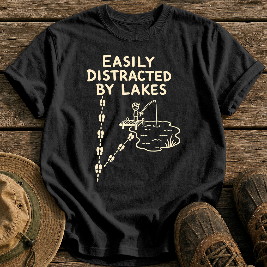 Easily Distracted by Lakes tee - Black - front