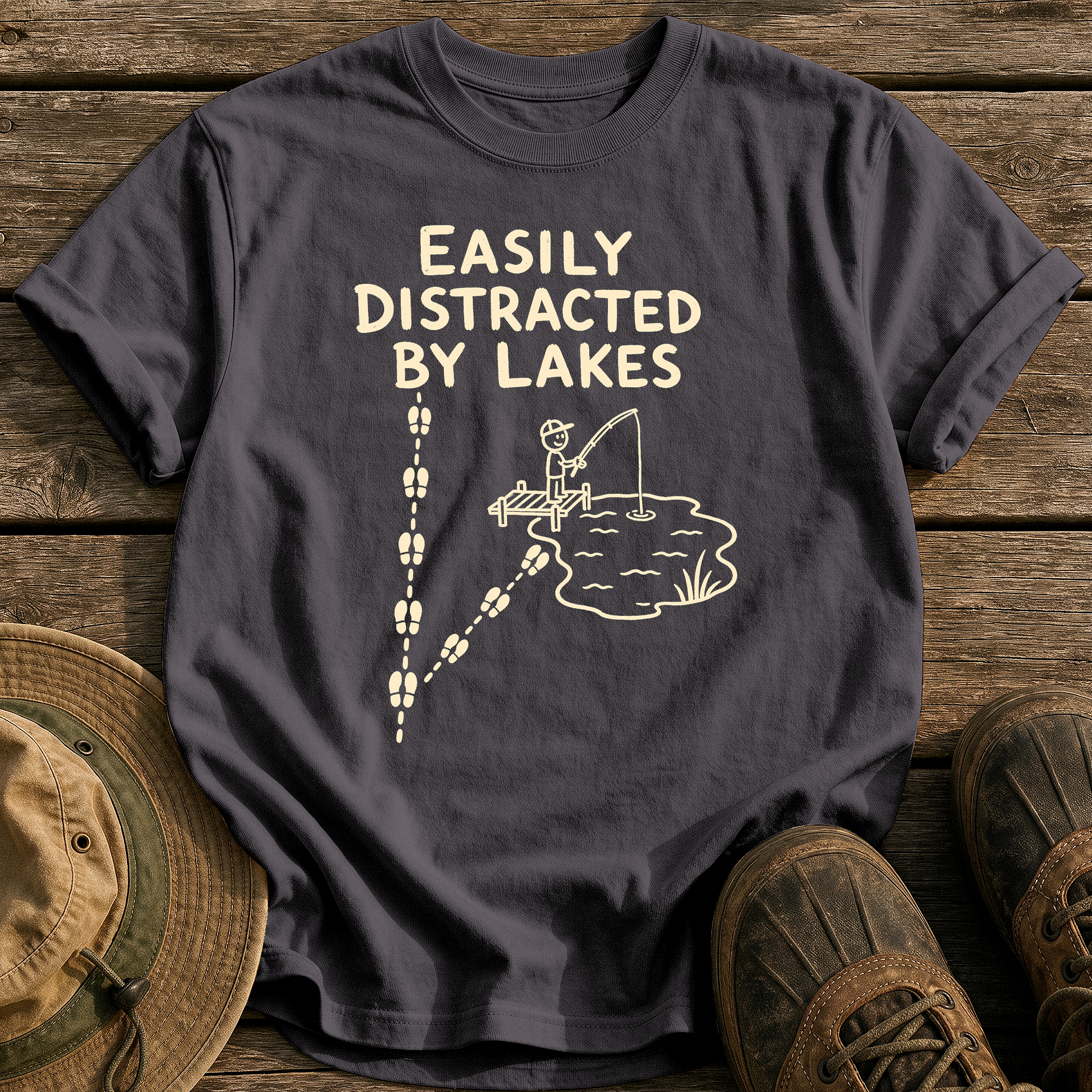 Easily Distracted by Lakes tee - Graphite - front