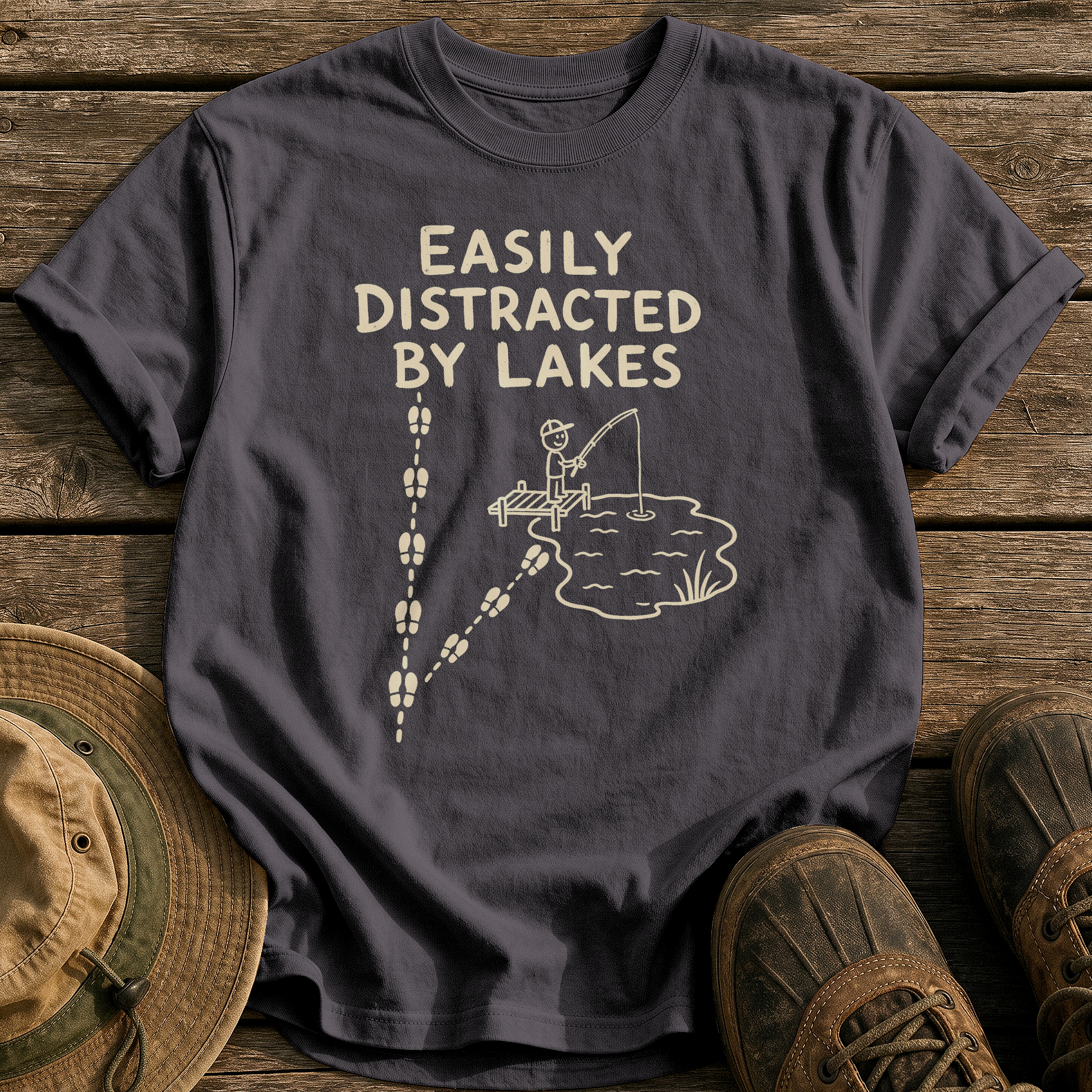 Easily Distracted by Lakes tee - Graphite - front