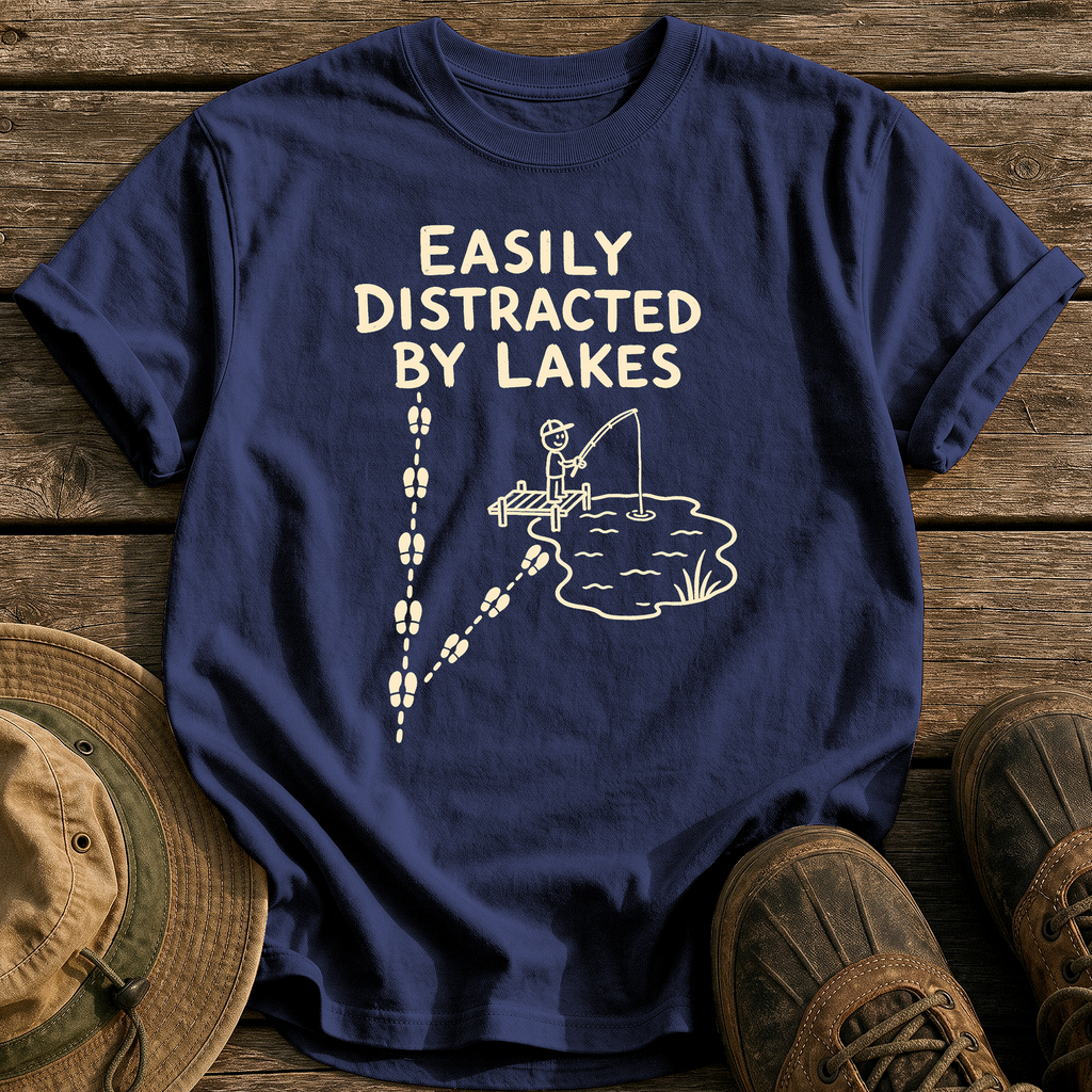 Easily Distracted by Lakes tee - True Navy - front