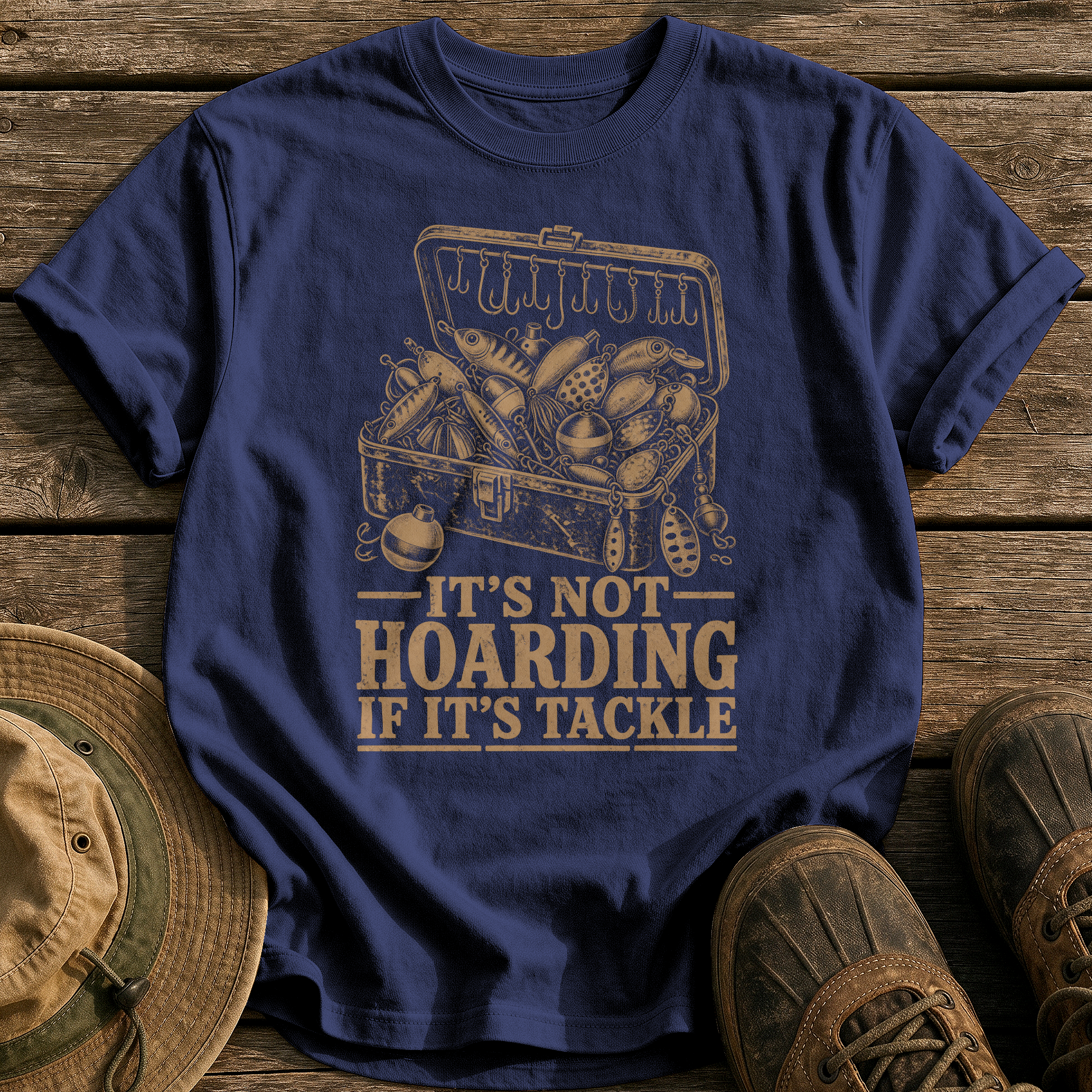Not Hoarding, It's Tackle tee - True Navy - front