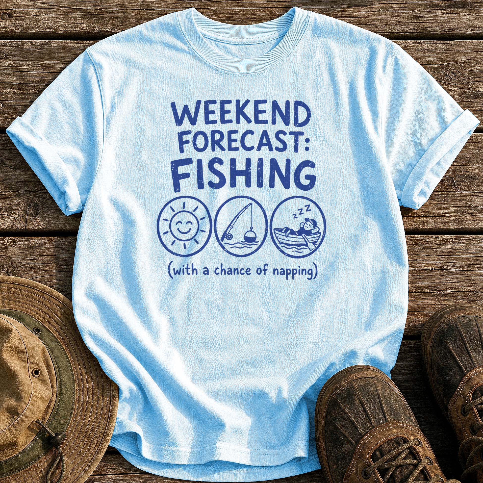 Weekend Forecast: Fishing & Napping tee - Chambray - front