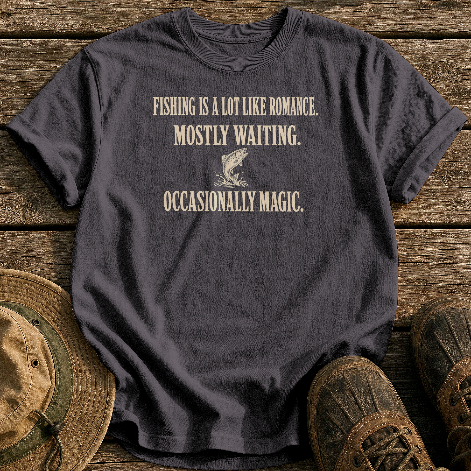 Mostly Waiting, Occasionally Magic tee - Graphite - front