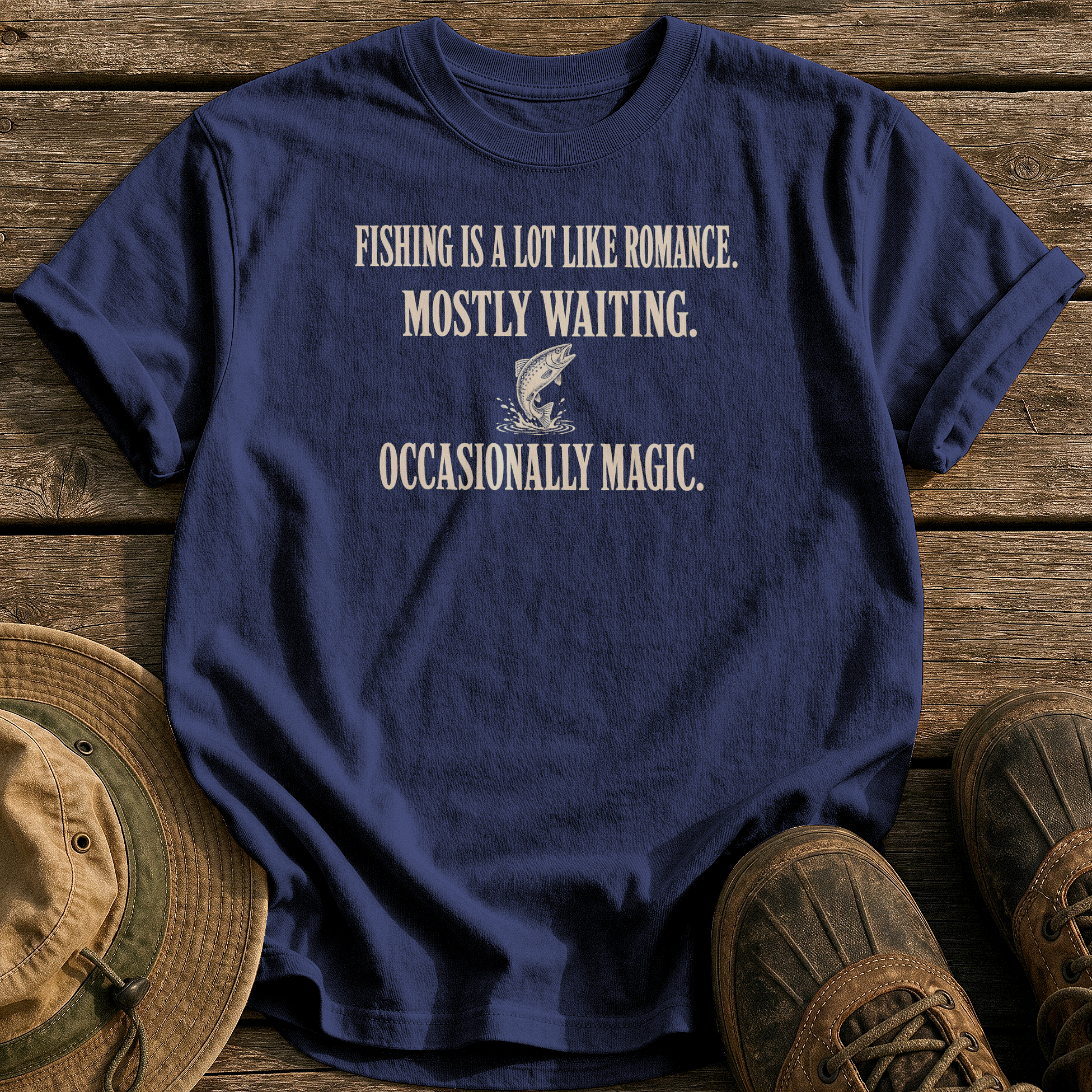Mostly Waiting, Occasionally Magic tee - True Navy - front