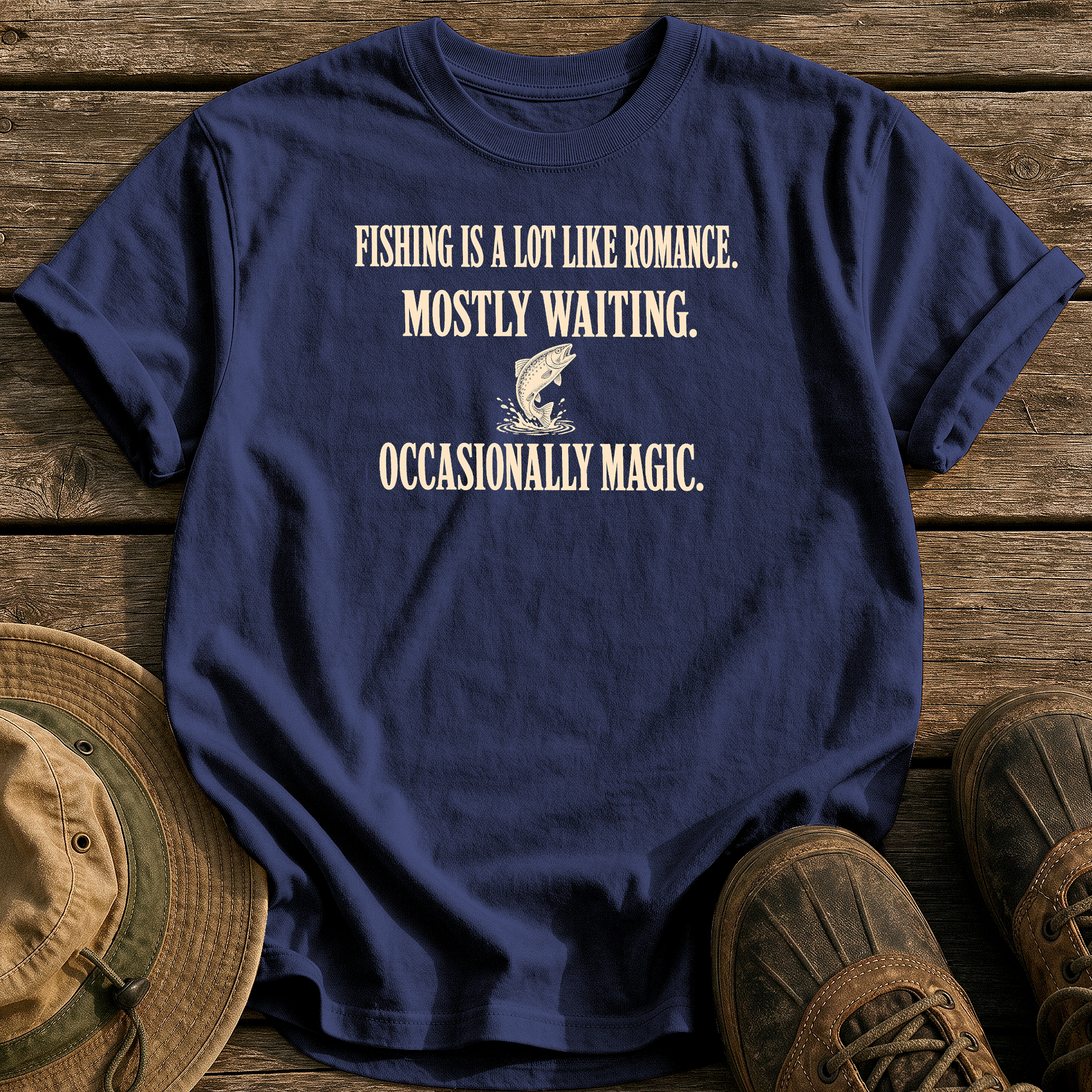 Mostly Waiting, Occasionally Magic tee - True Navy - front