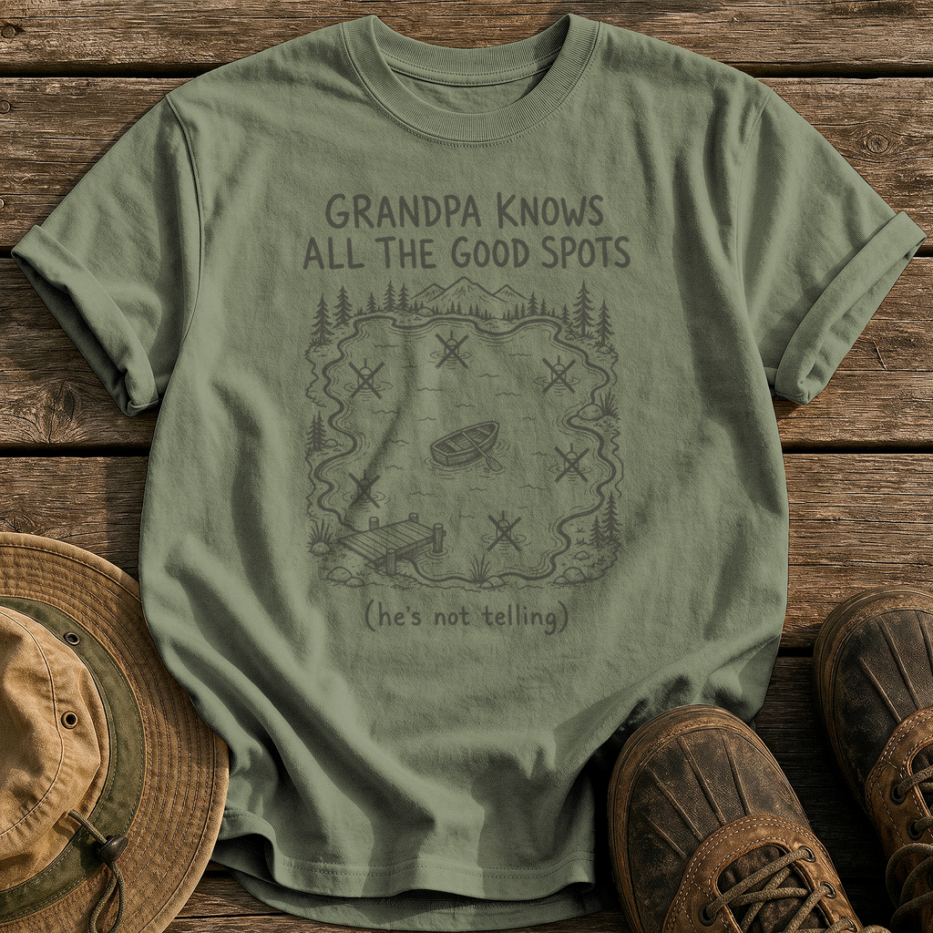 Grandpa Knows All the Spots tee - Sage - front