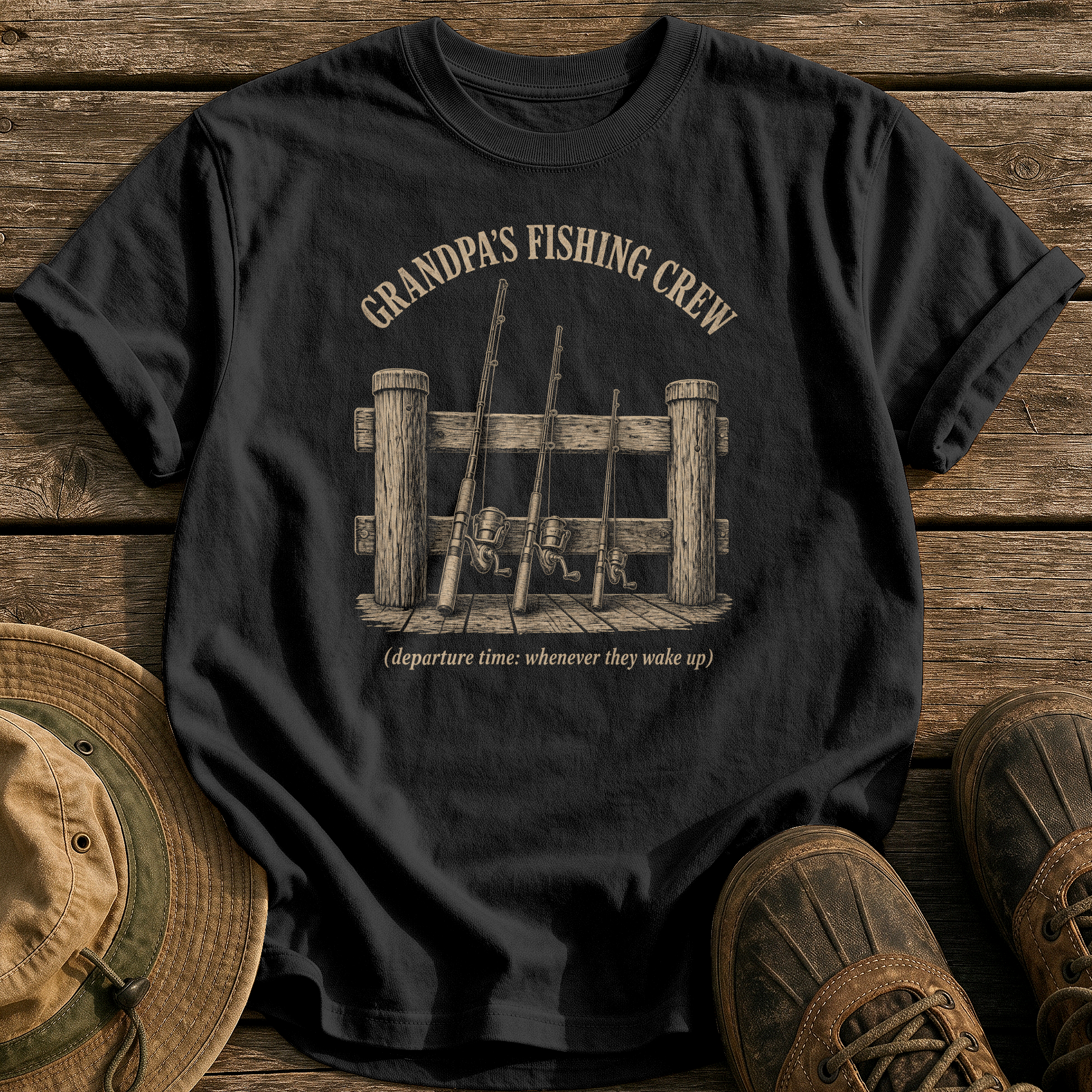 Grandpa's Fishing Crew tee - Black - front