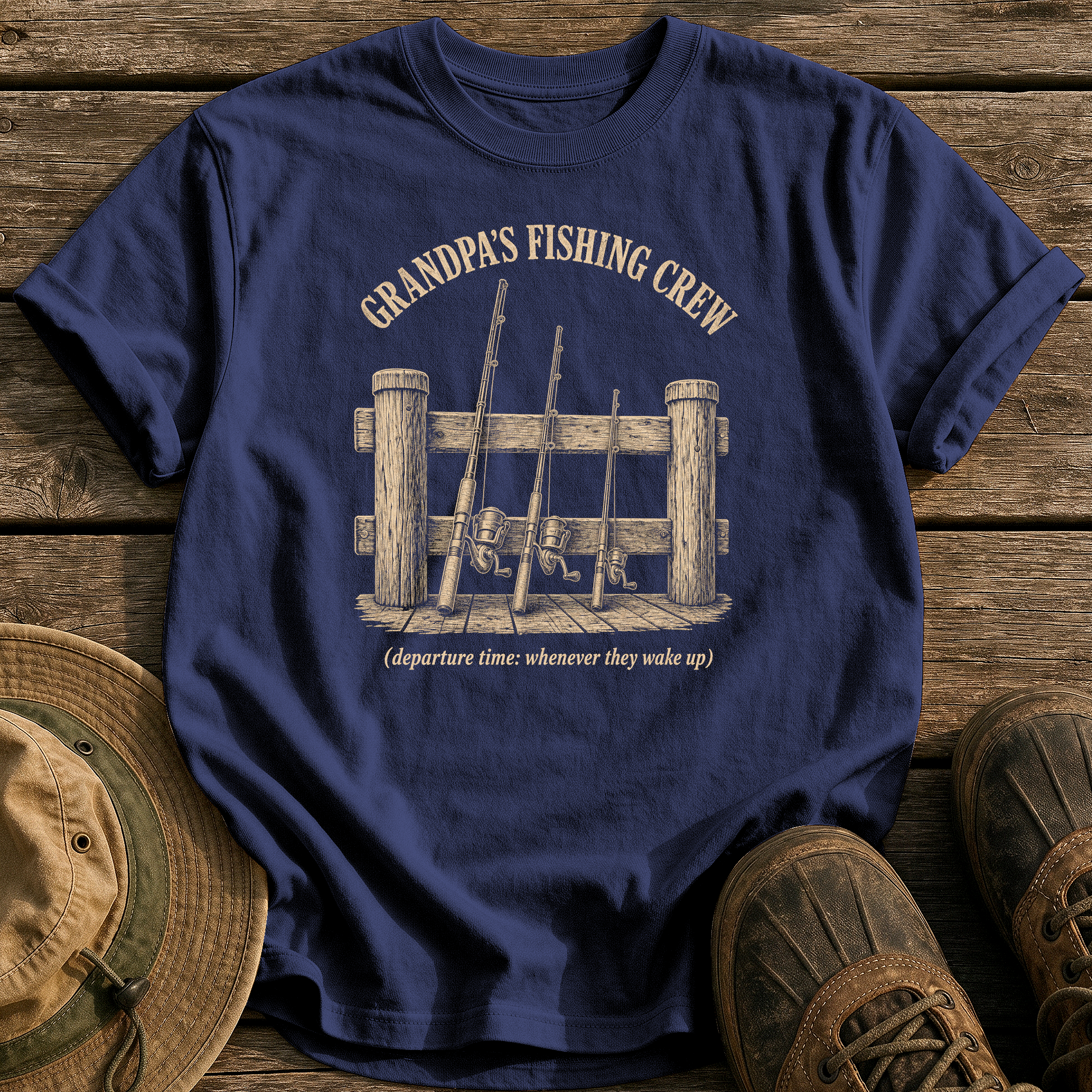 Grandpa's Fishing Crew tee - True Navy - front
