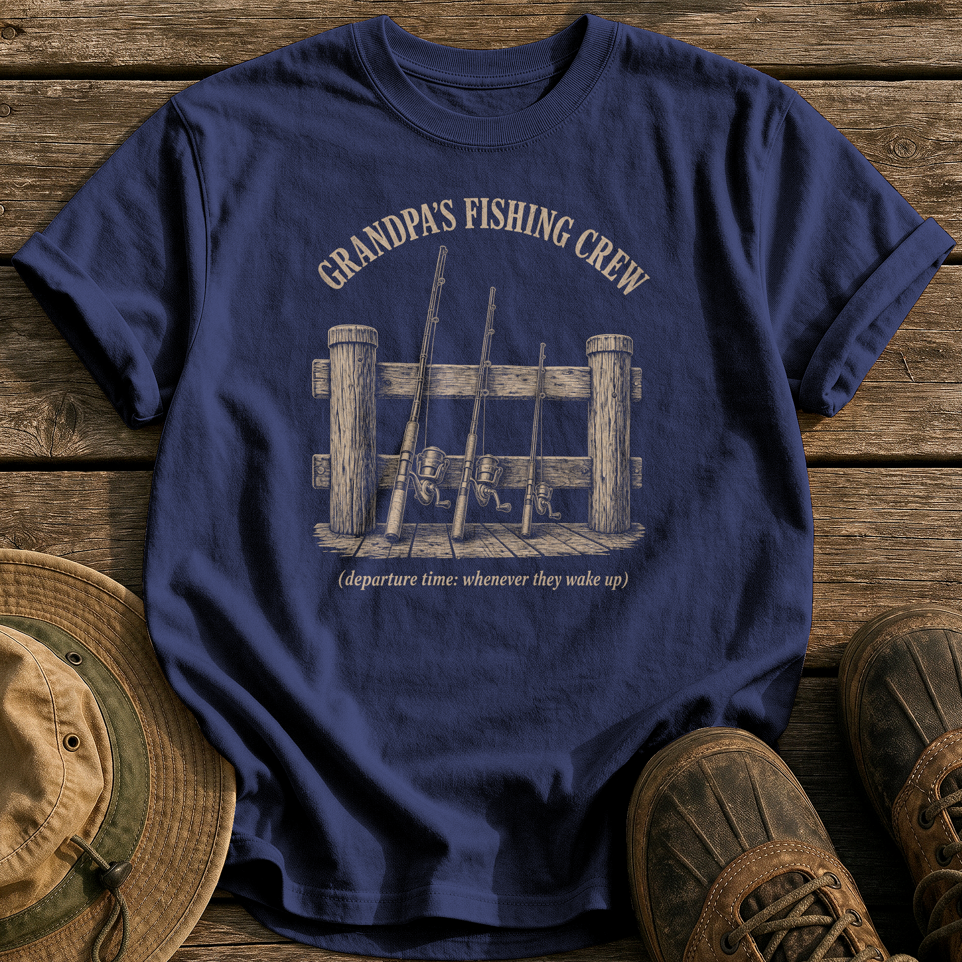 Grandpa's Fishing Crew tee - True Navy - front