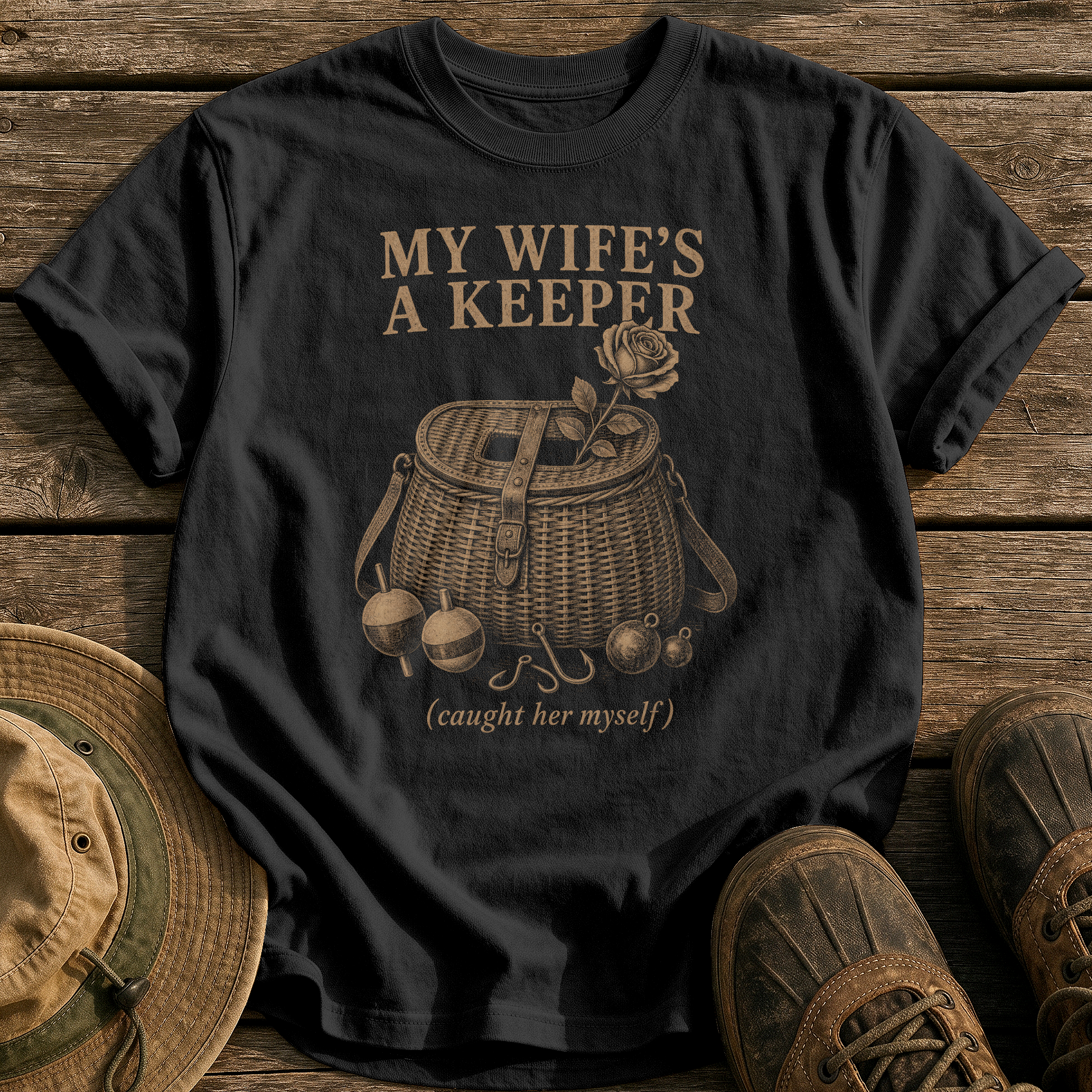 My Wife's A Keeper tee - Black - front