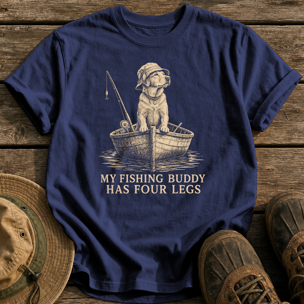My Four Legged Fishing Buddy tee - True Navy - front