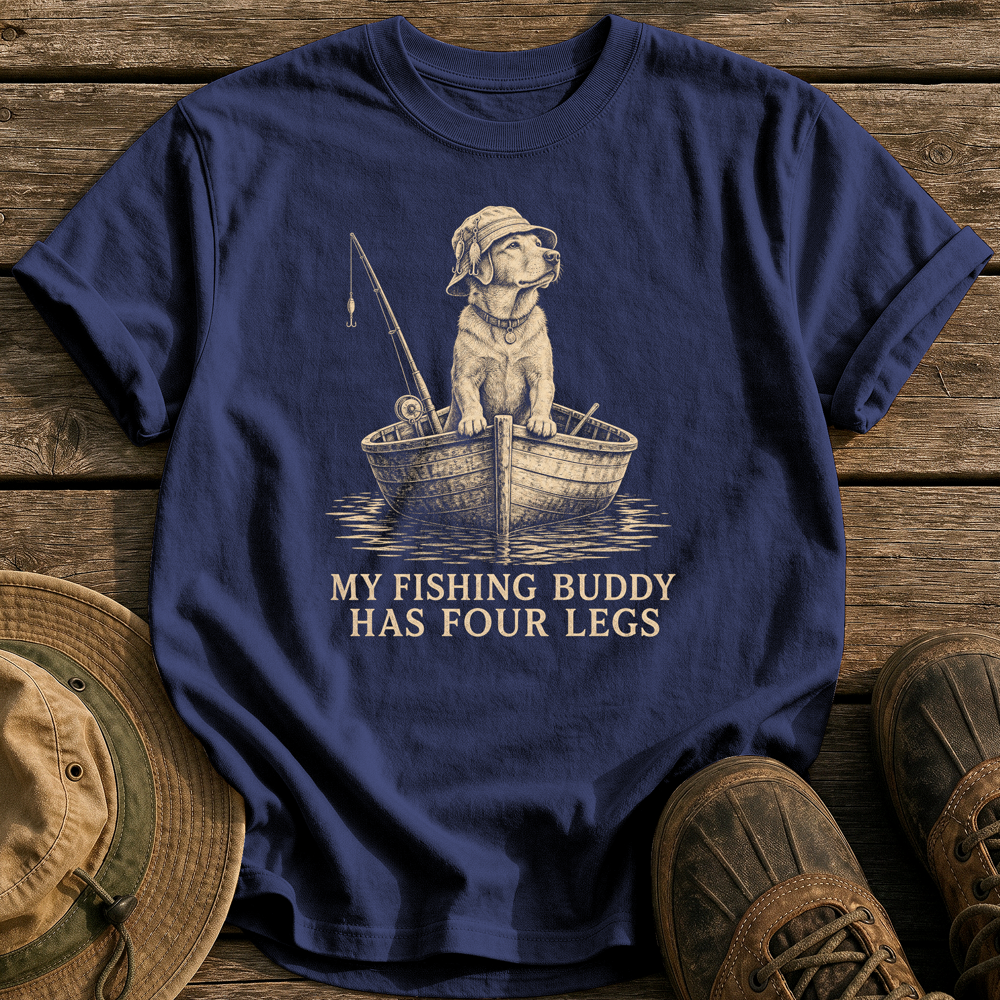My Four Legged Fishing Buddy tee - True Navy - front