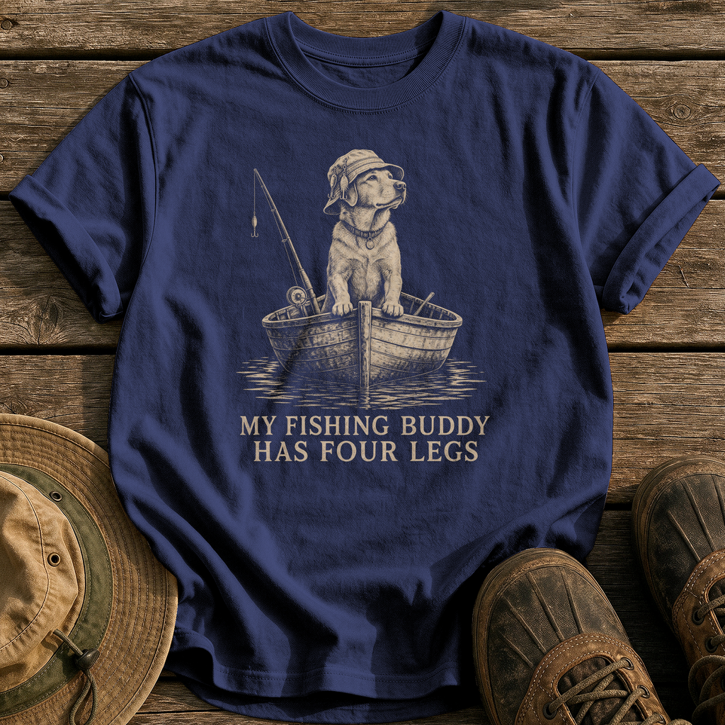 My Four Legged Fishing Buddy tee - True Navy - front