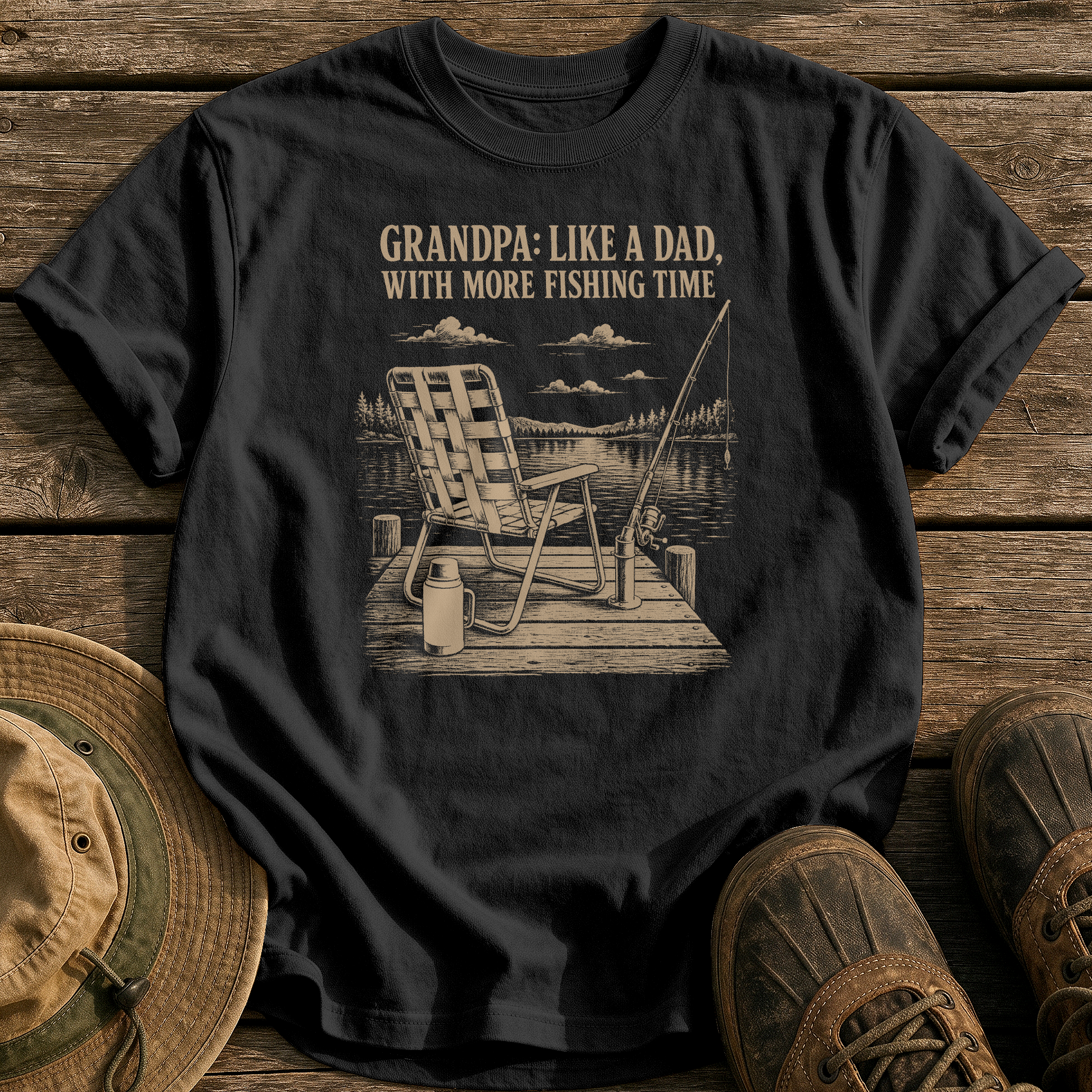 Grandpa: More Fishing Time tee - Black - front