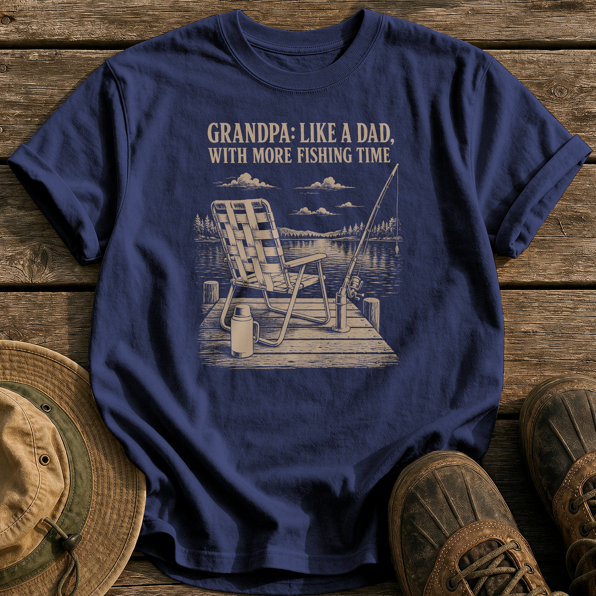 Grandpa: More Fishing Time tee - True Navy - front