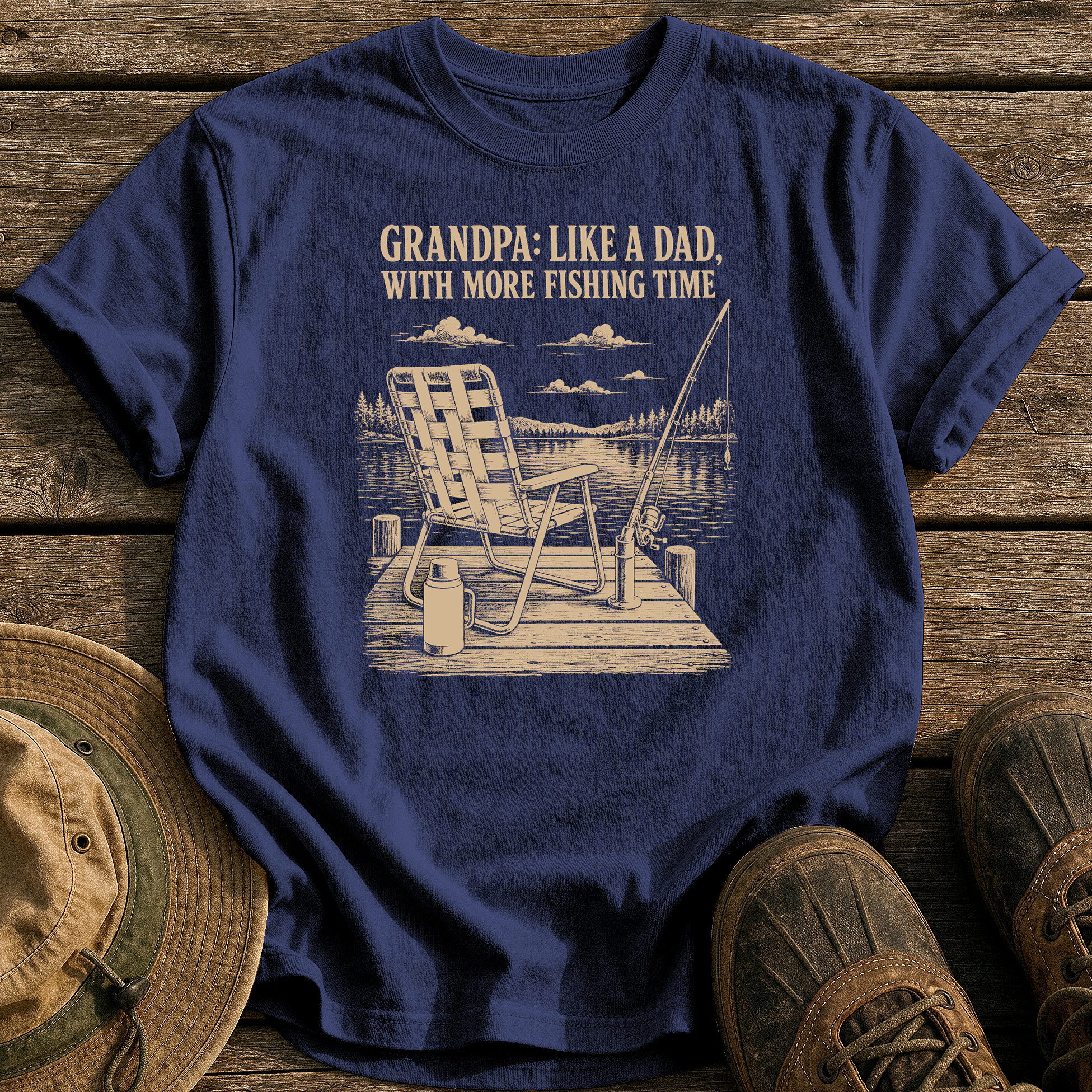 Grandpa: More Fishing Time tee - True Navy - front