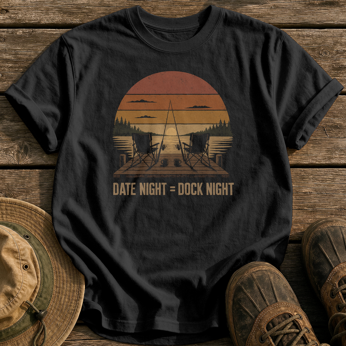 Date Night = Dock Night tee - Black - front