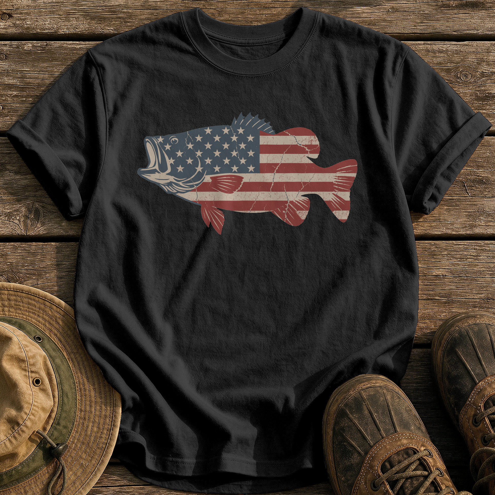 American Flag Bass tee - Black - front