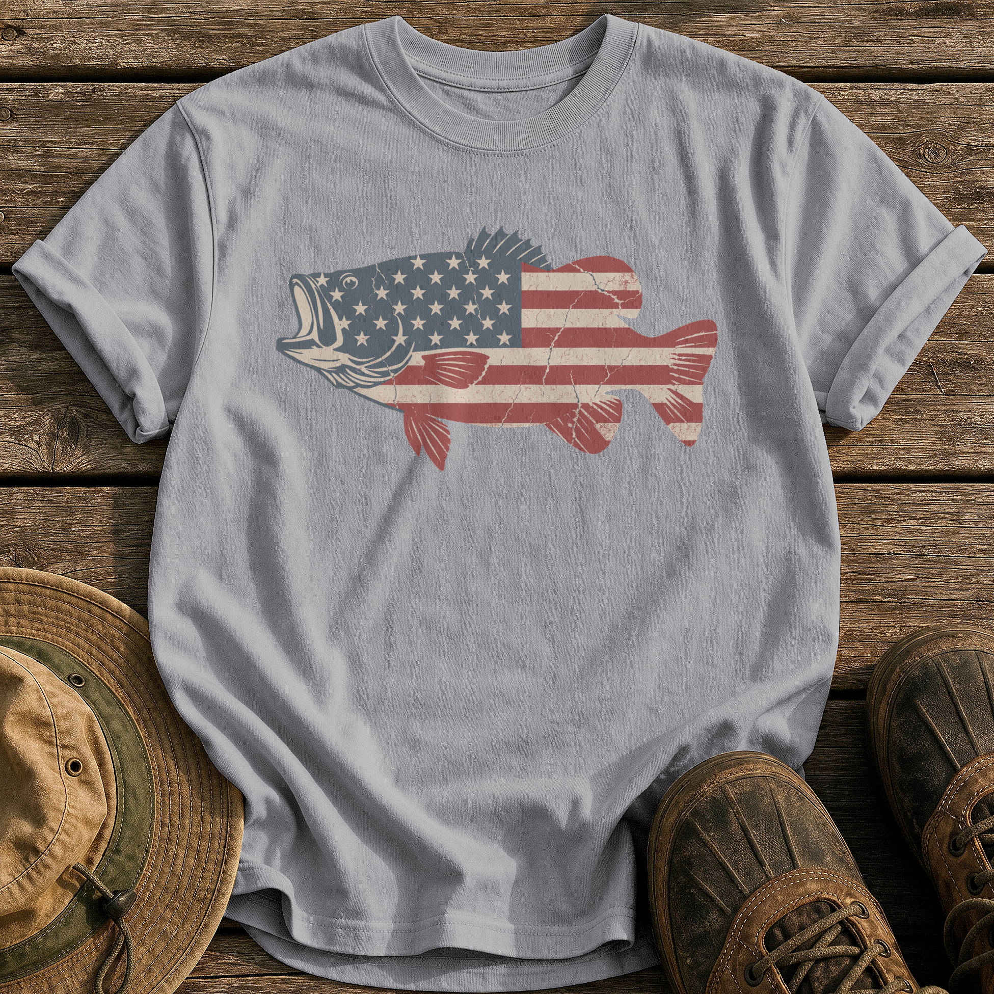American Flag Bass tee - Grey - front