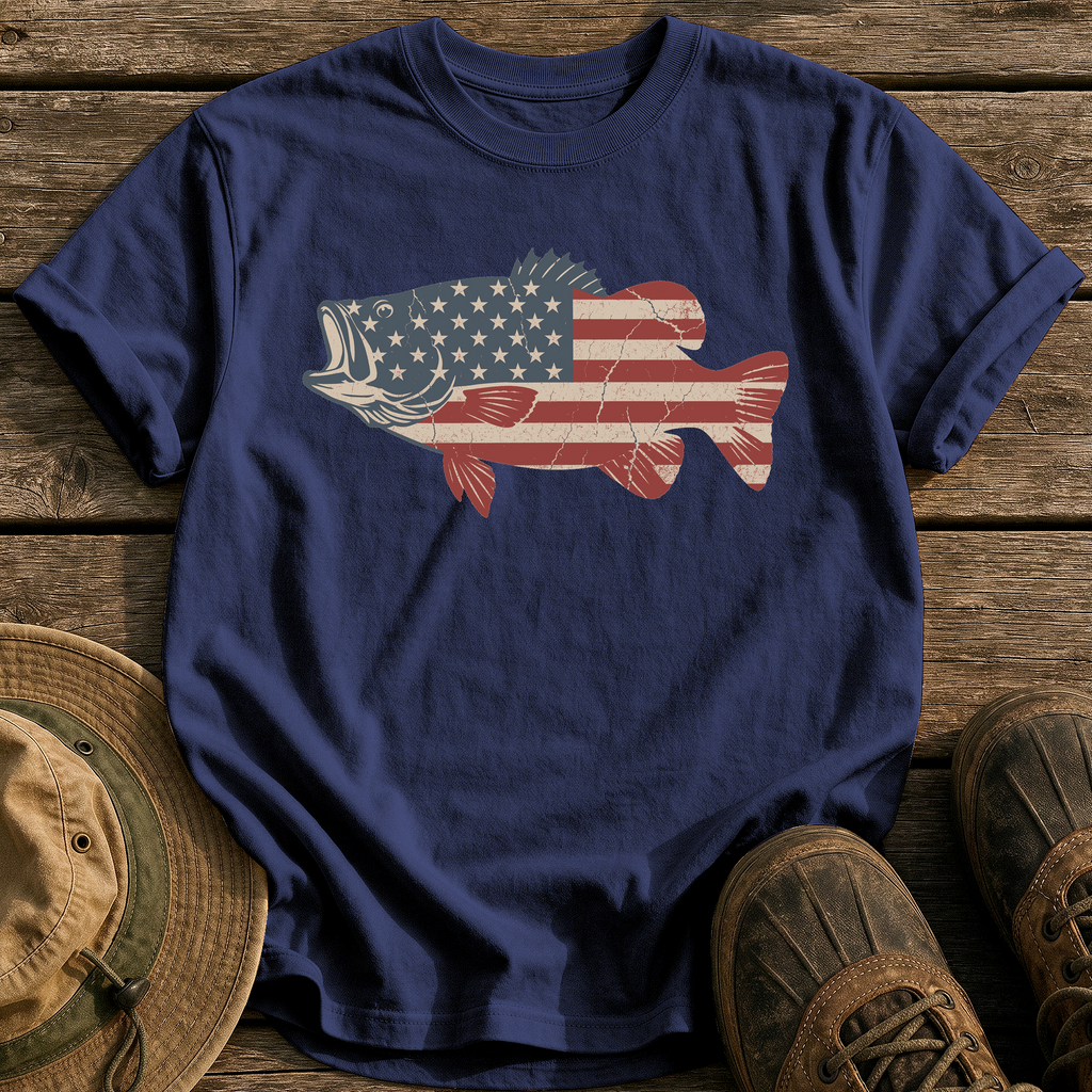 American Flag Bass tee - True Navy - front