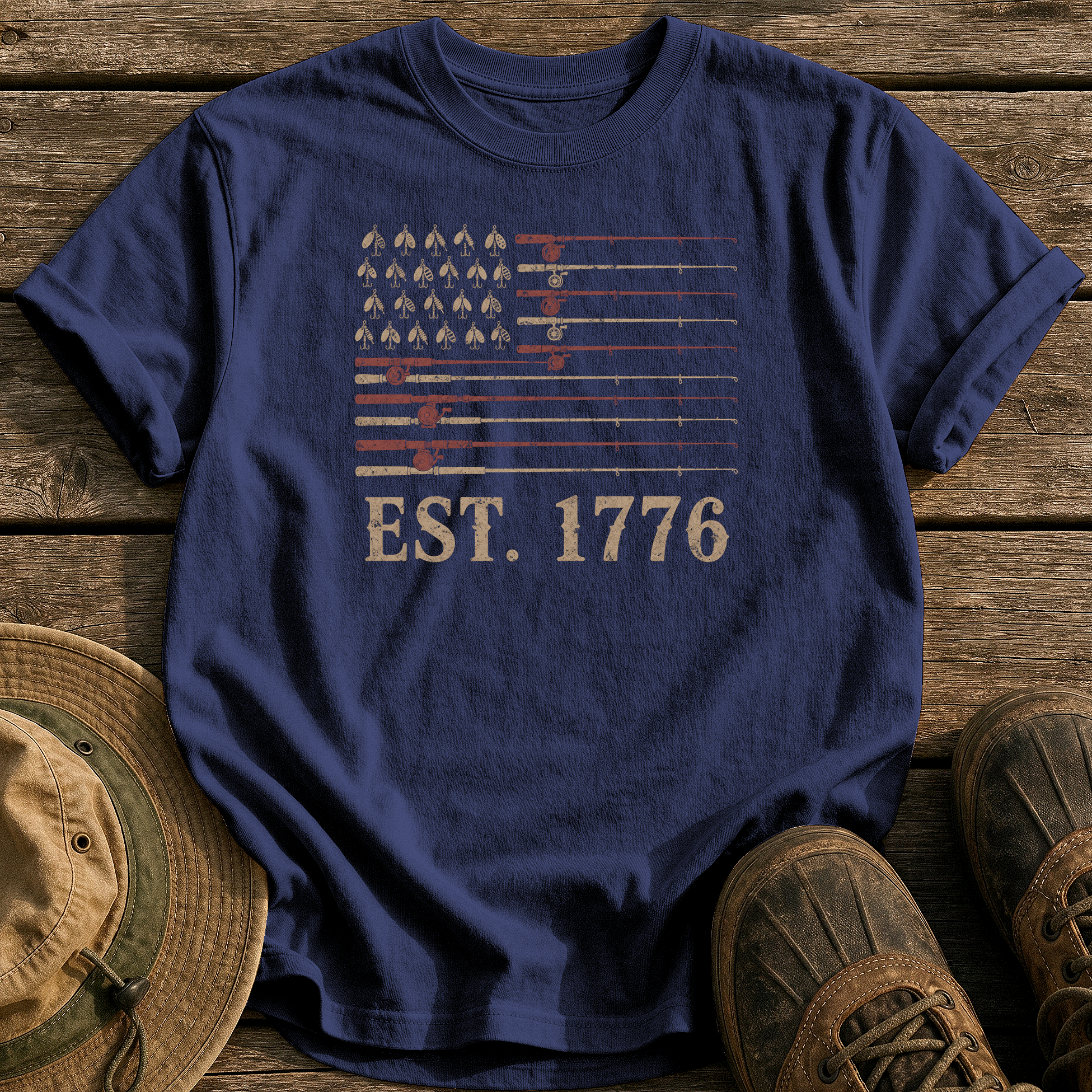 Fishing Flag Est. 1776 tee - True Navy - front