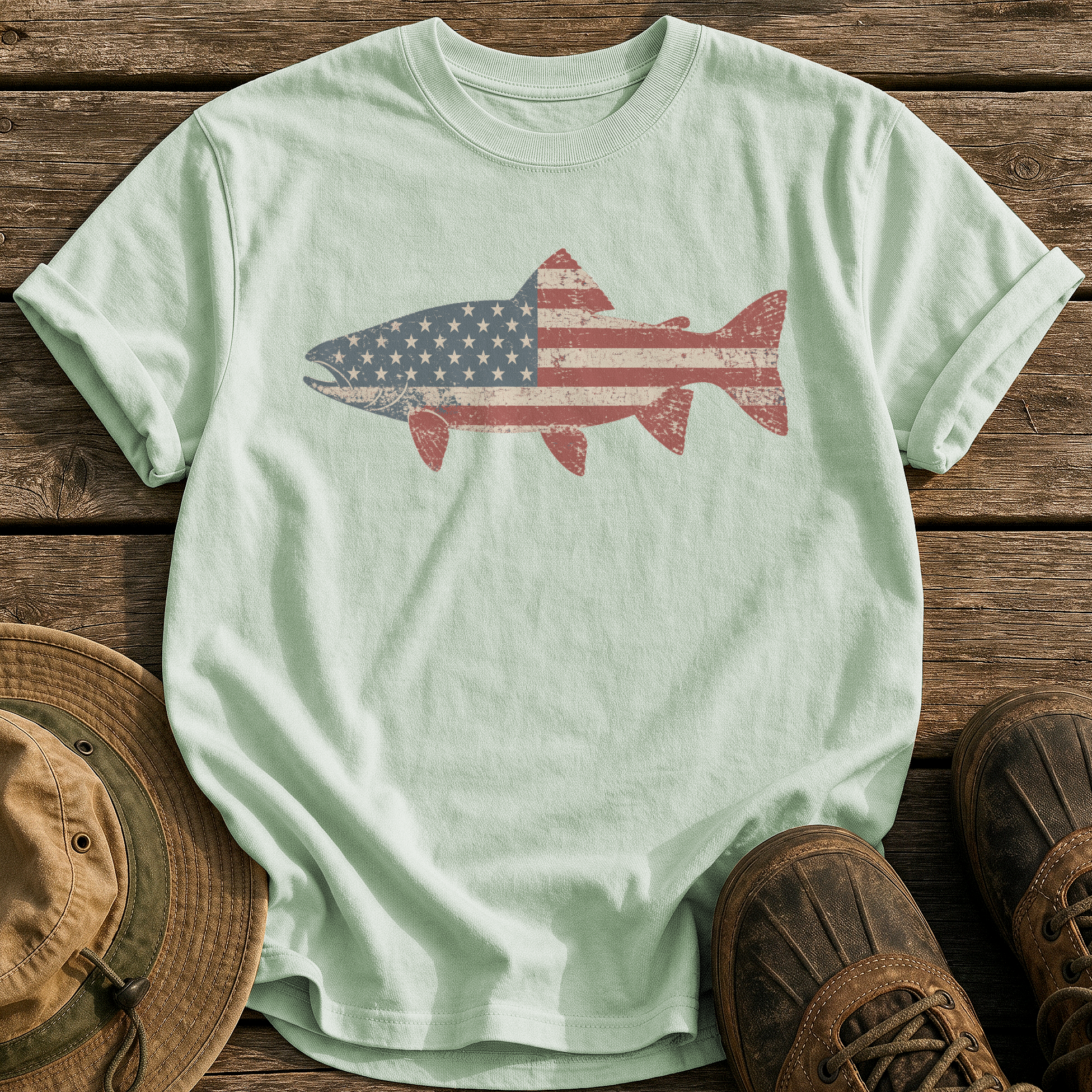 Stars & Stripes Trout tee - Bay - front