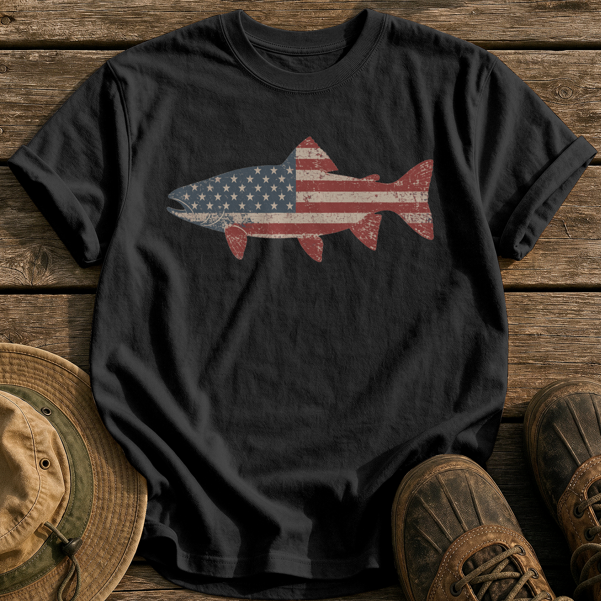 Stars & Stripes Trout tee - Black - front