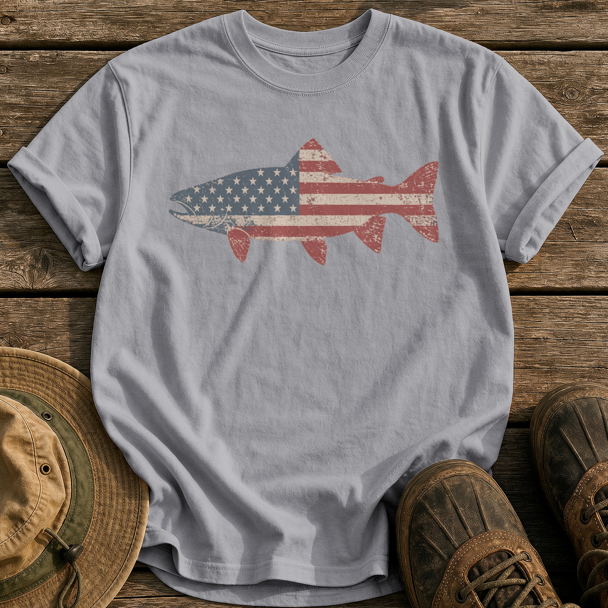 Stars & Stripes Trout tee - Grey - front