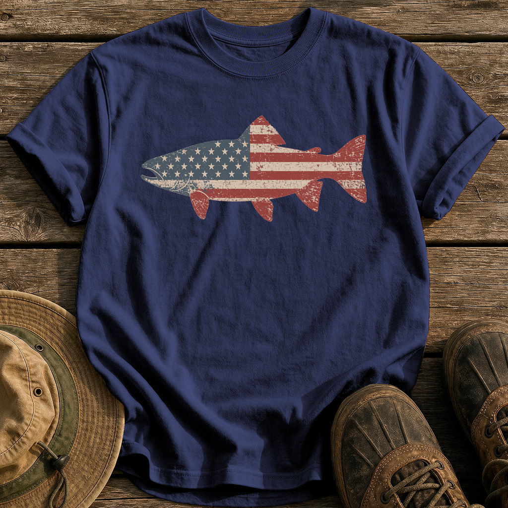 Stars & Stripes Trout tee - True Navy - front