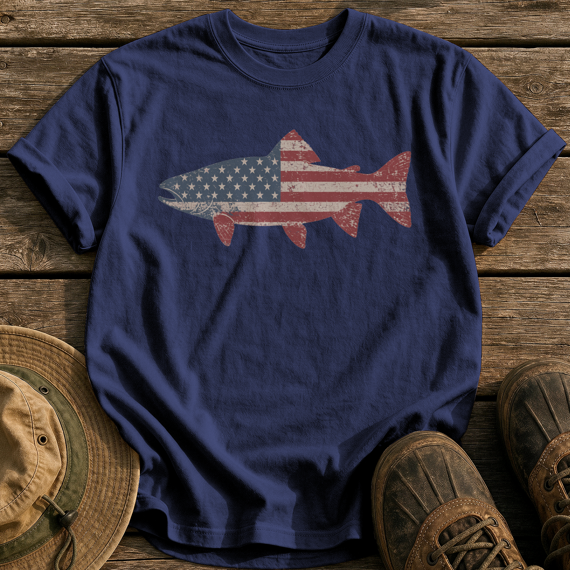 Stars & Stripes Trout tee - True Navy - front