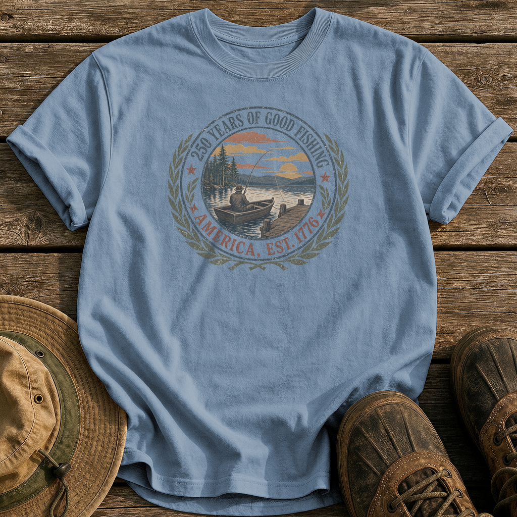 250 Years of Good Fishing tee - Blue Jean - front