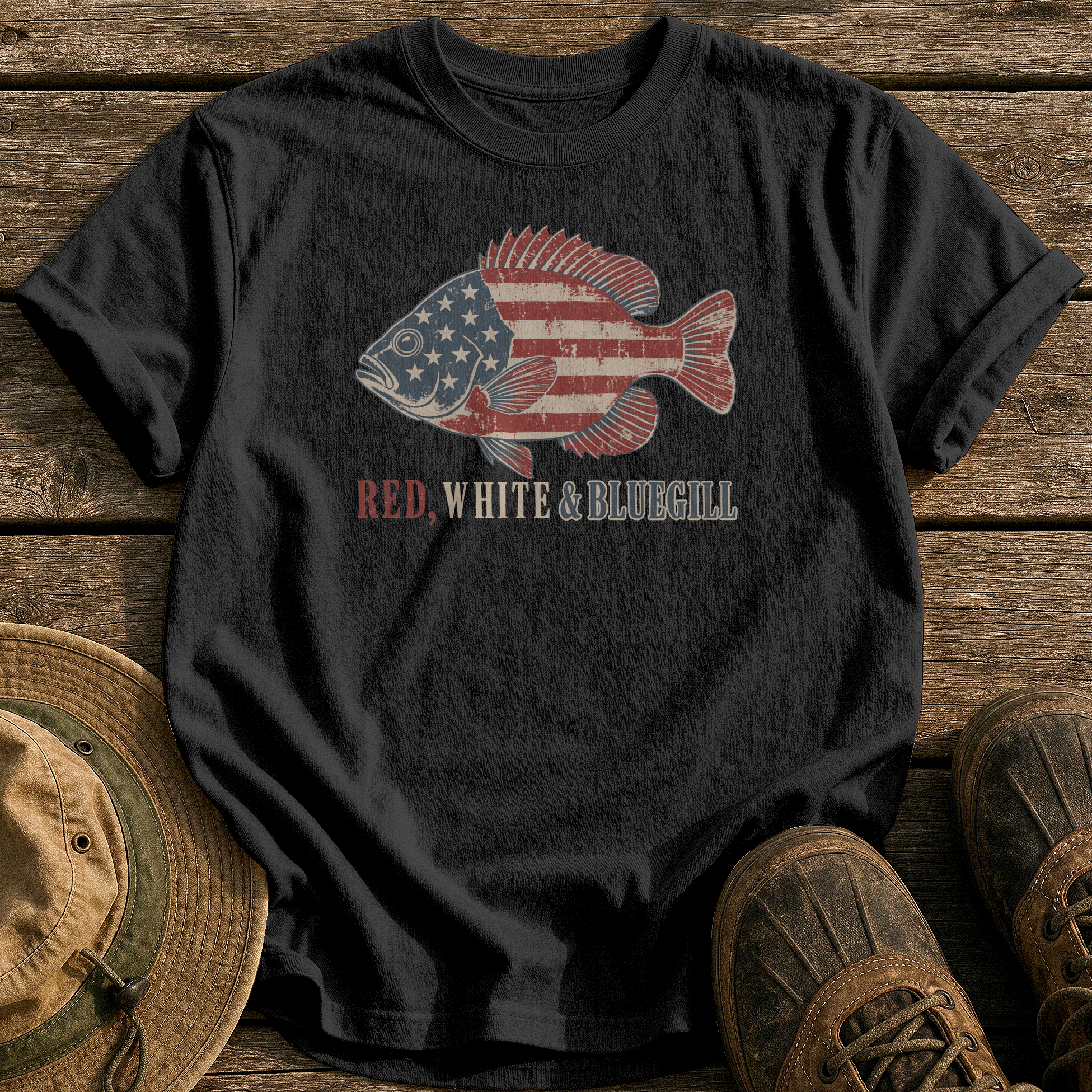 Red, White & Bluegill tee - Black - front