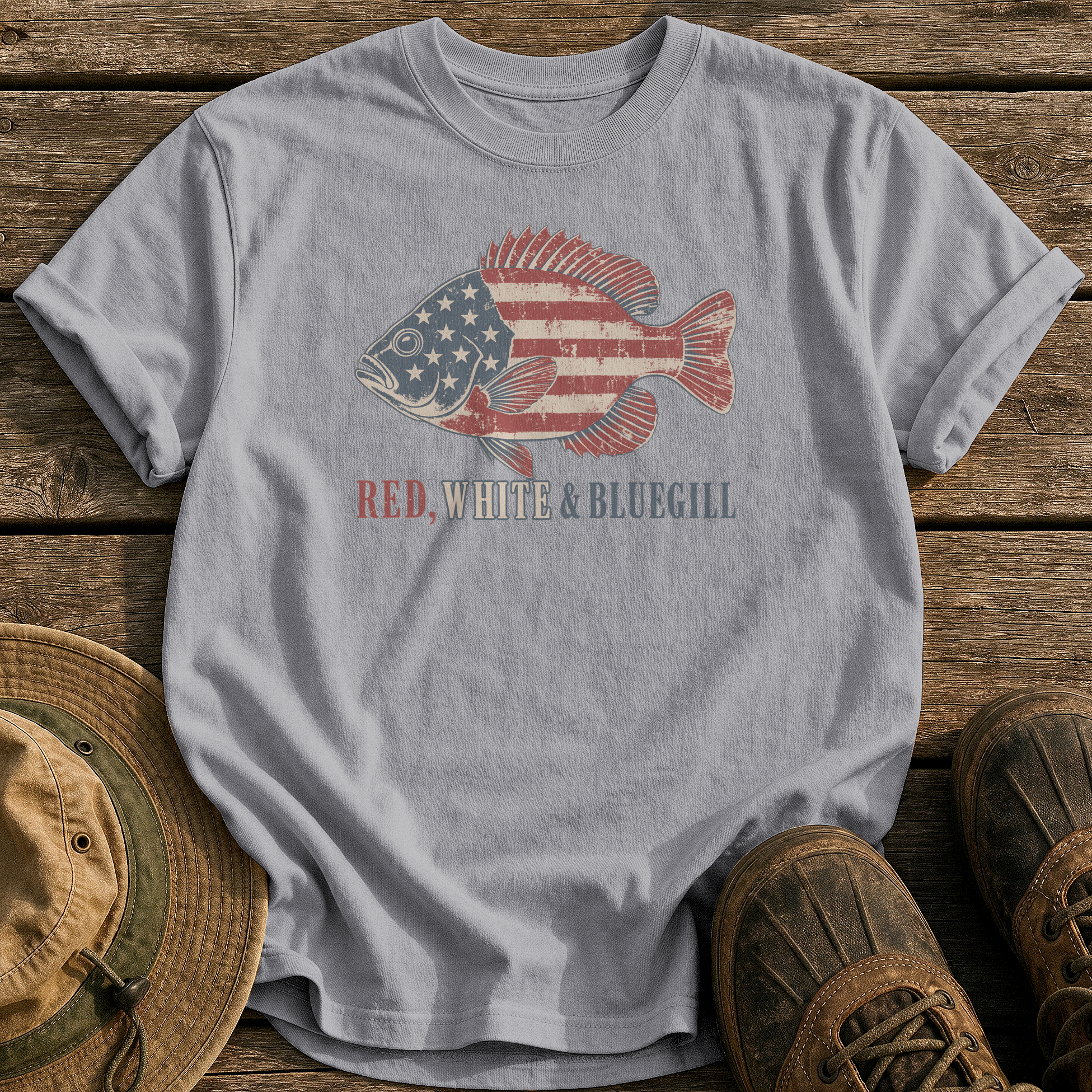 Red, White & Bluegill tee - Grey - front