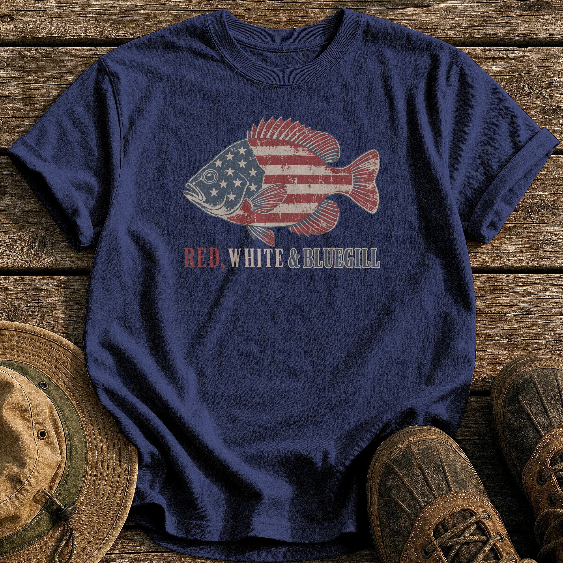Red, White & Bluegill tee - True Navy - front