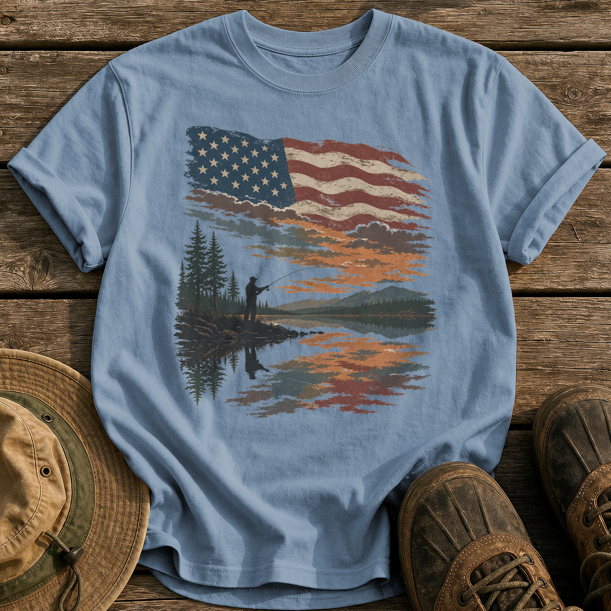 Flag Sky Still Water tee - Blue Jean - front
