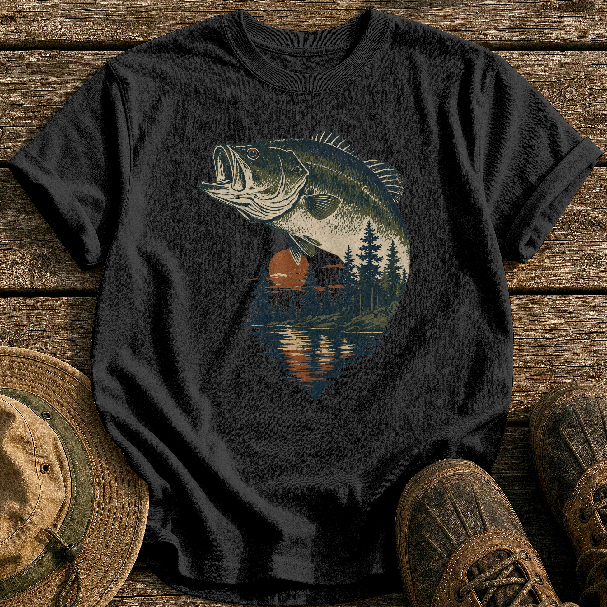 Bass & Pines At Dusk tee - Black - front