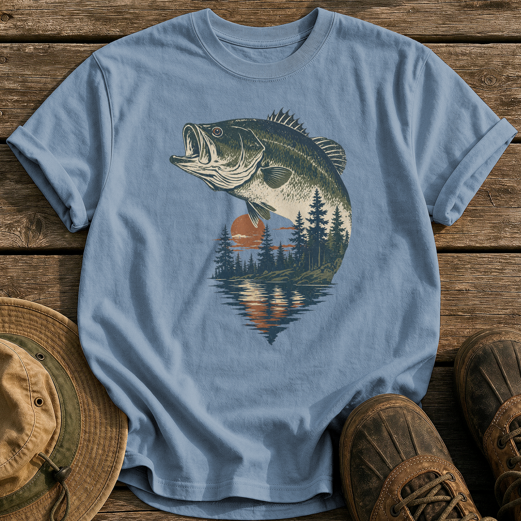 Bass & Pines At Dusk tee - Blue Jean - front